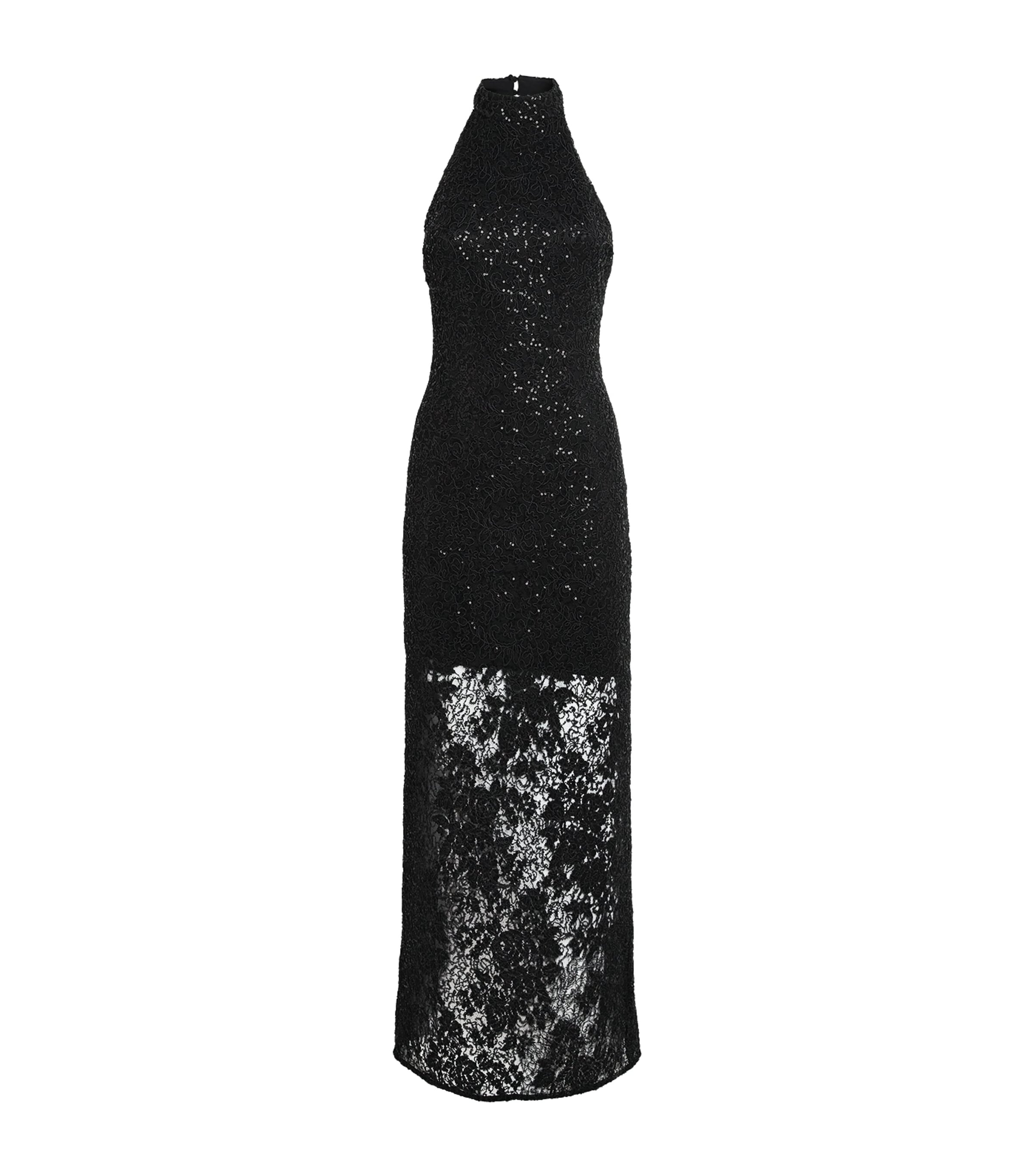 Alice+Olivia Womens Embellished Halterneck Koi Maxi Dress Black