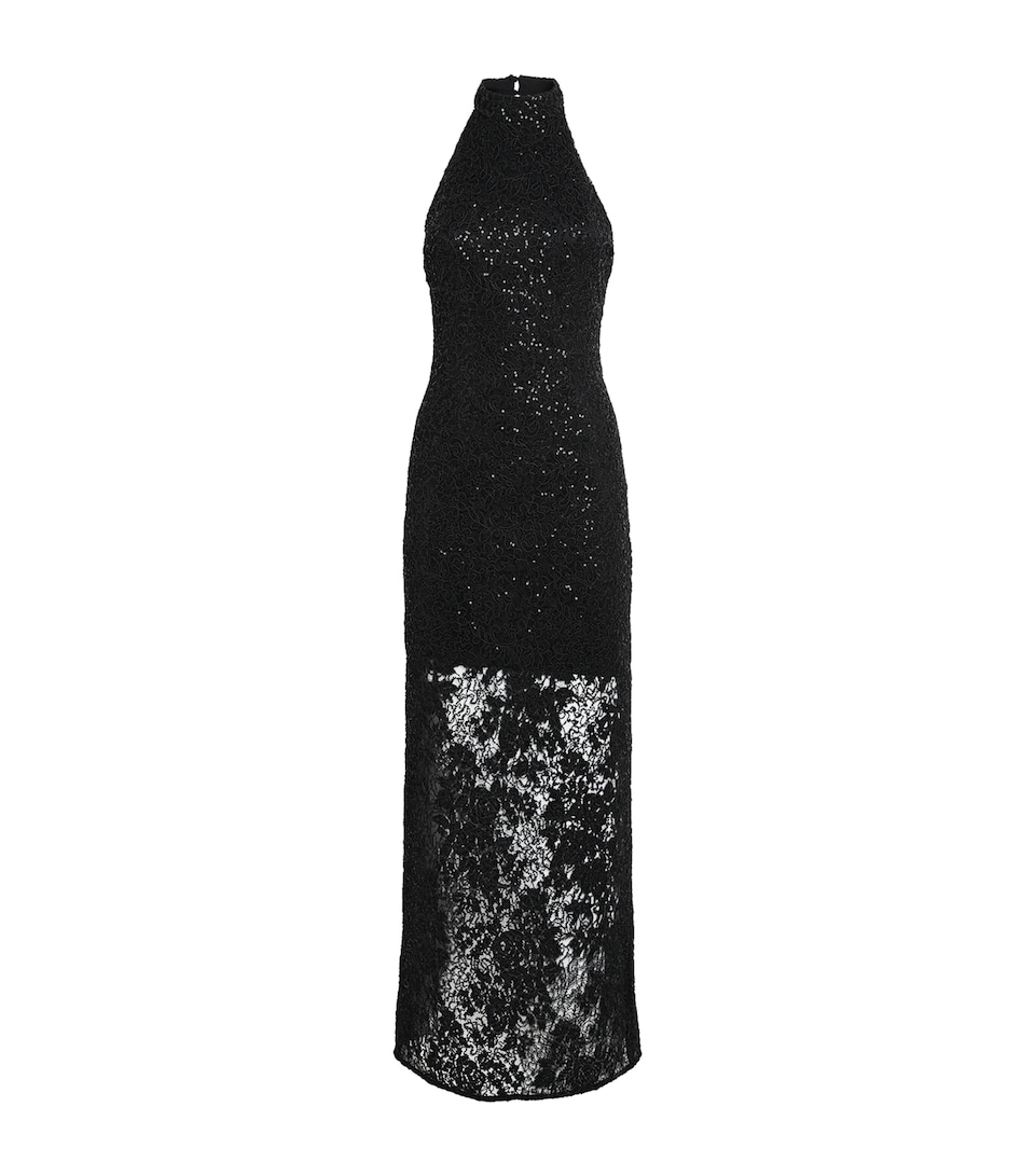 Alice+Olivia Womens Embellished Halterneck Koi Maxi Dress Black