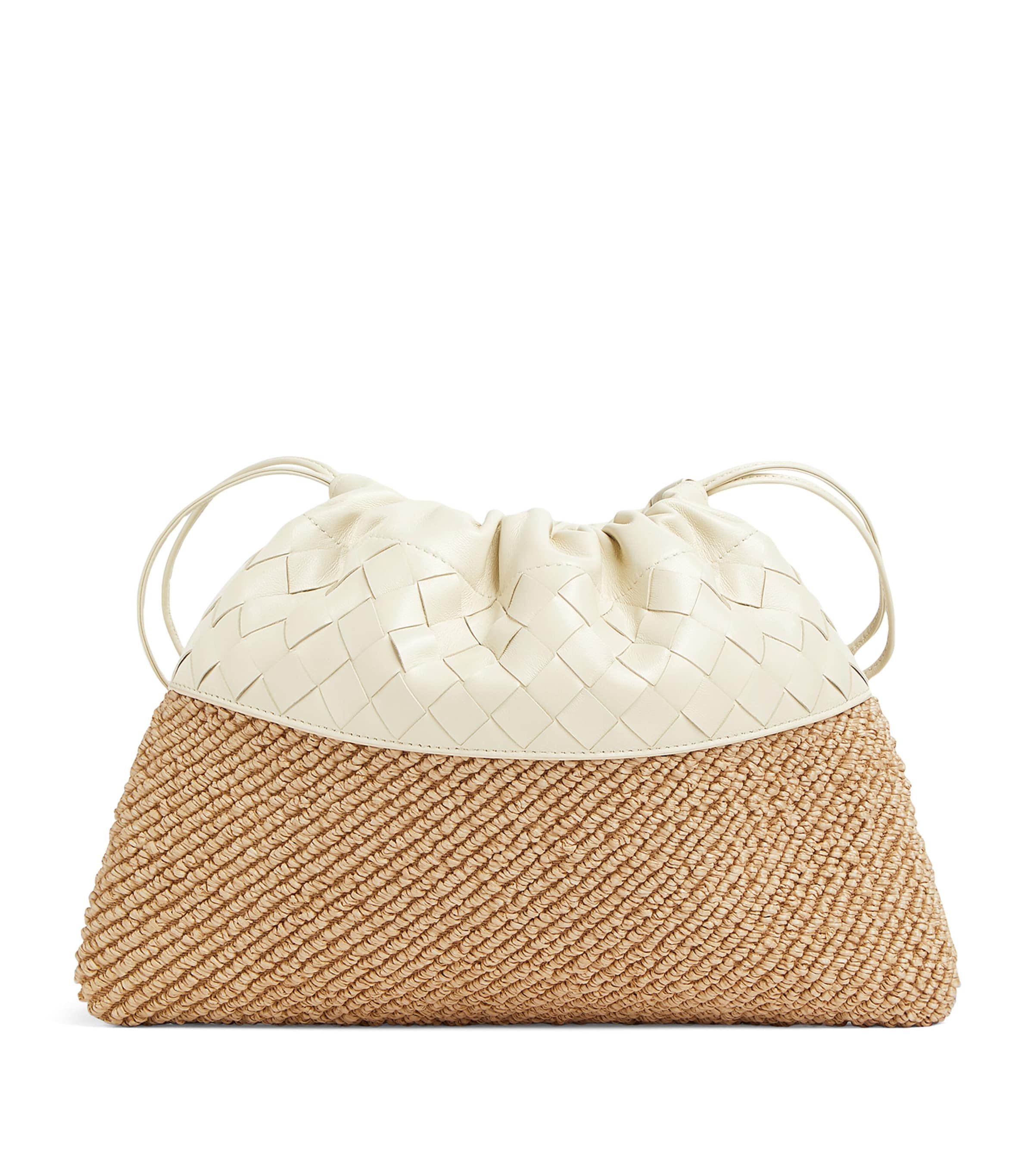 Bottega Veneta Medium Leather and Raffia Dustbag Clutch Bag
