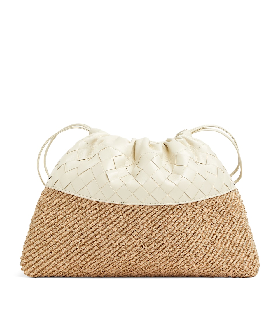 Bottega Veneta Medium Leather and Raffia Dustbag Clutch Bag