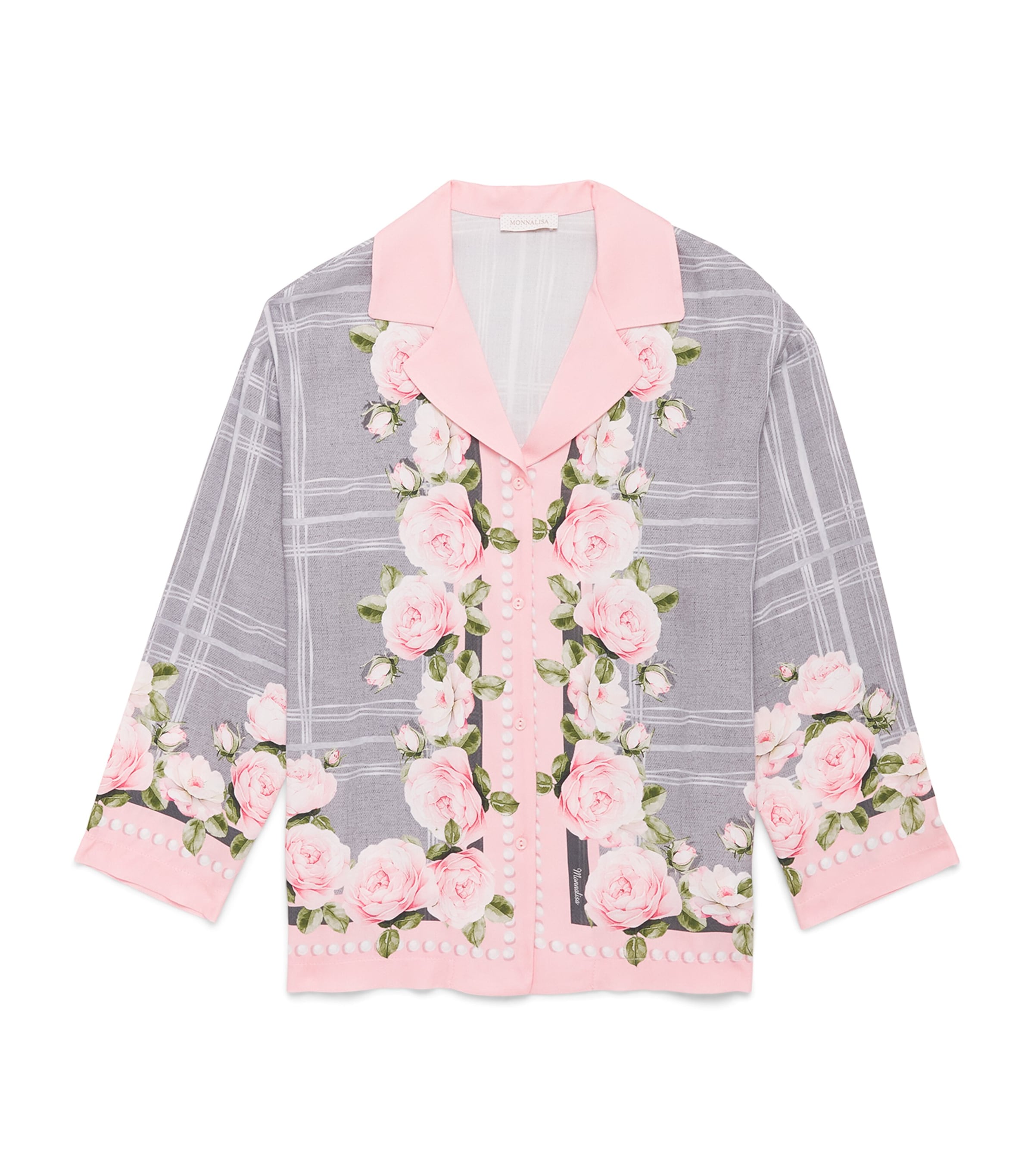Monnalisa Floral Print Shirt (8-14 Years) Grigio+rosablush