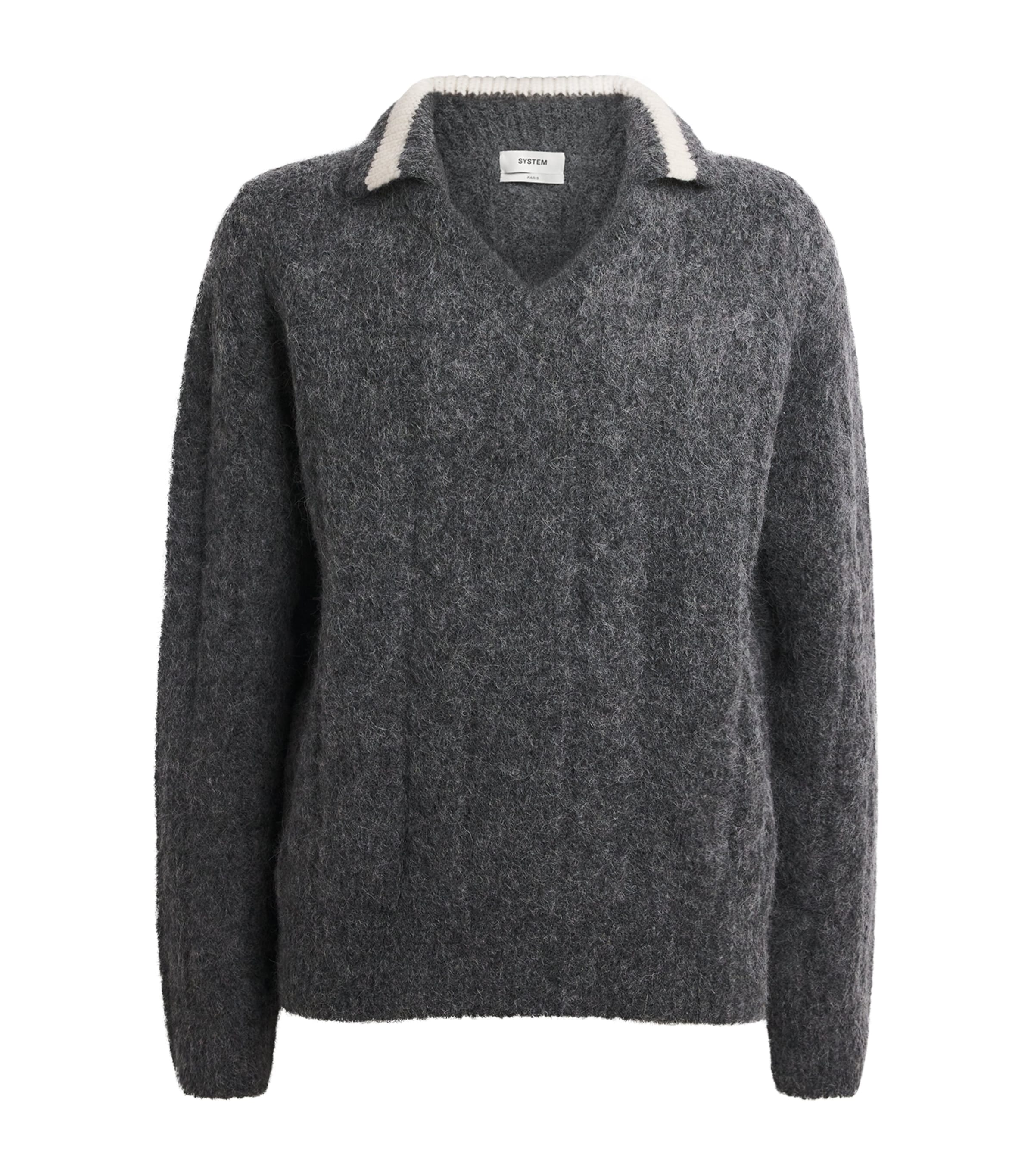 System Mens Wool-Blend Polo Sweater Grey Gy