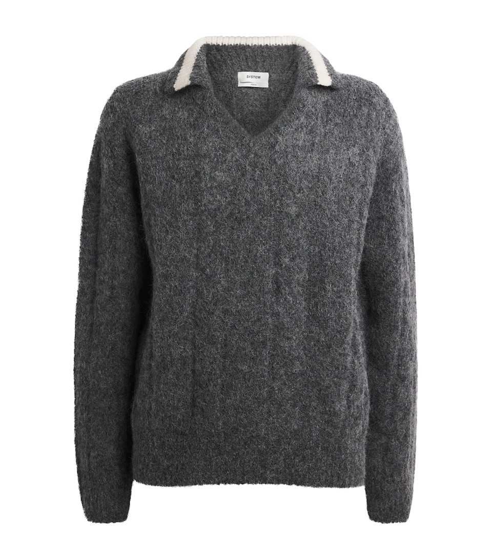 System Mens Wool-Blend Polo Sweater Grey Gy