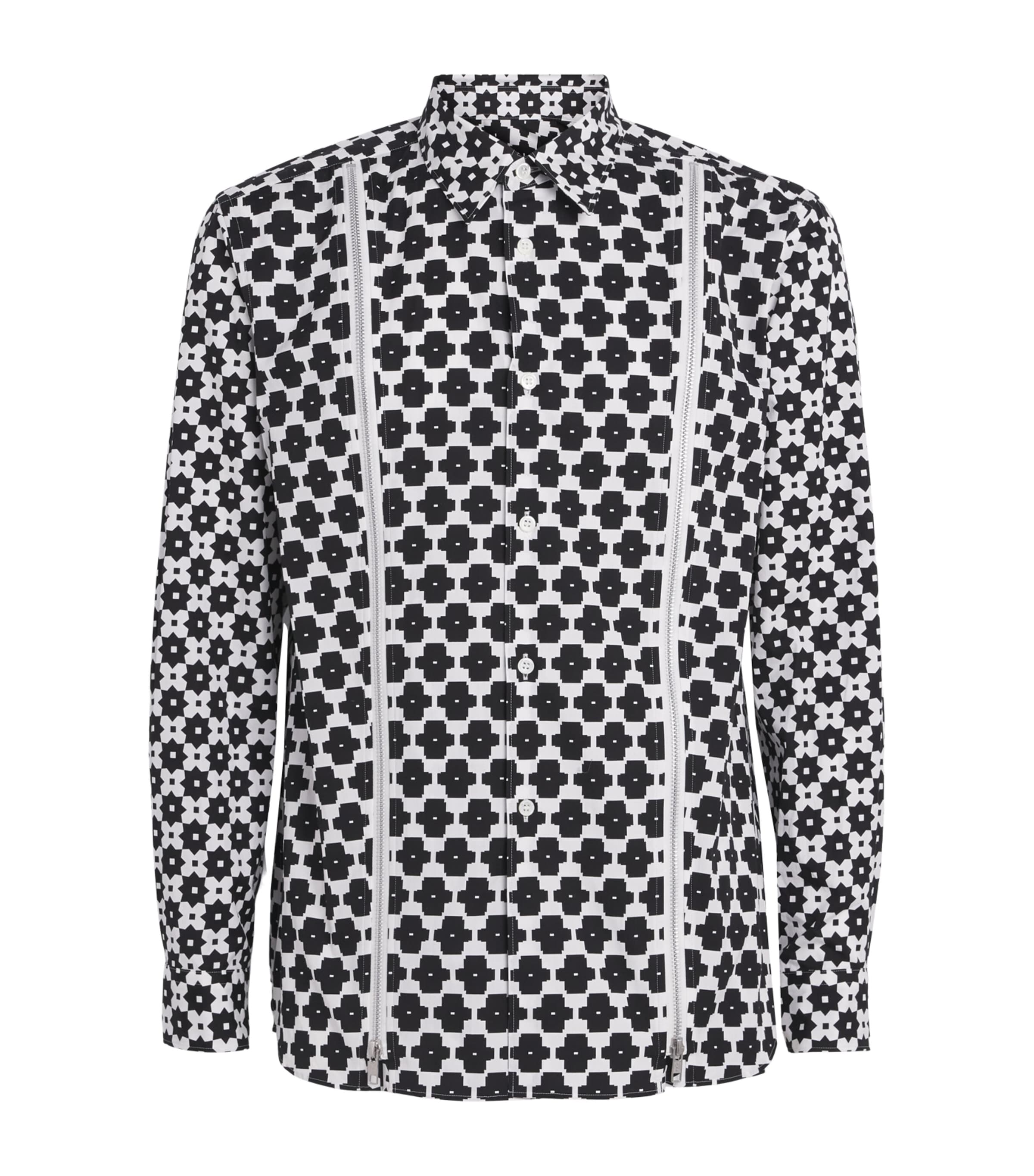 Comme Des Garçons Homme Plus Mens Cotton Floral Zip-Detail Shirt White/black