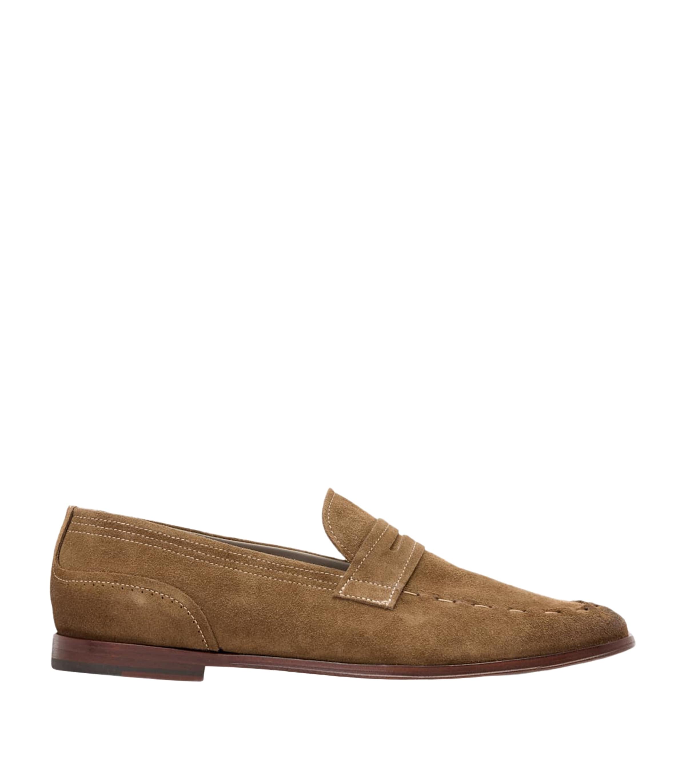 AllSaints Suede Jules Stitch Loafers Tobacco Brown