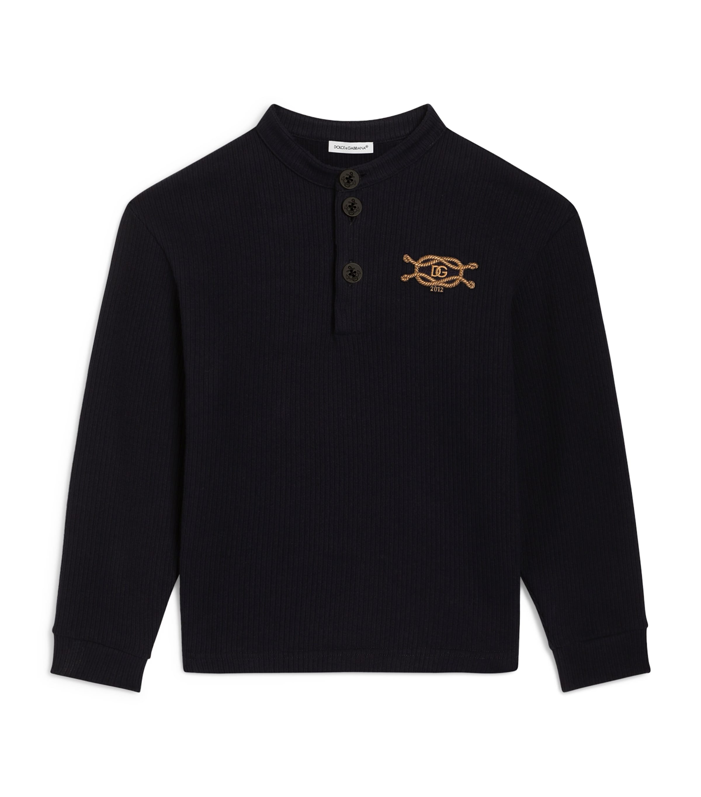 Dolce&Gabbana Kids Cotton Ribbed Logo T-Shirt (8-14 Years) Very Dark Bl