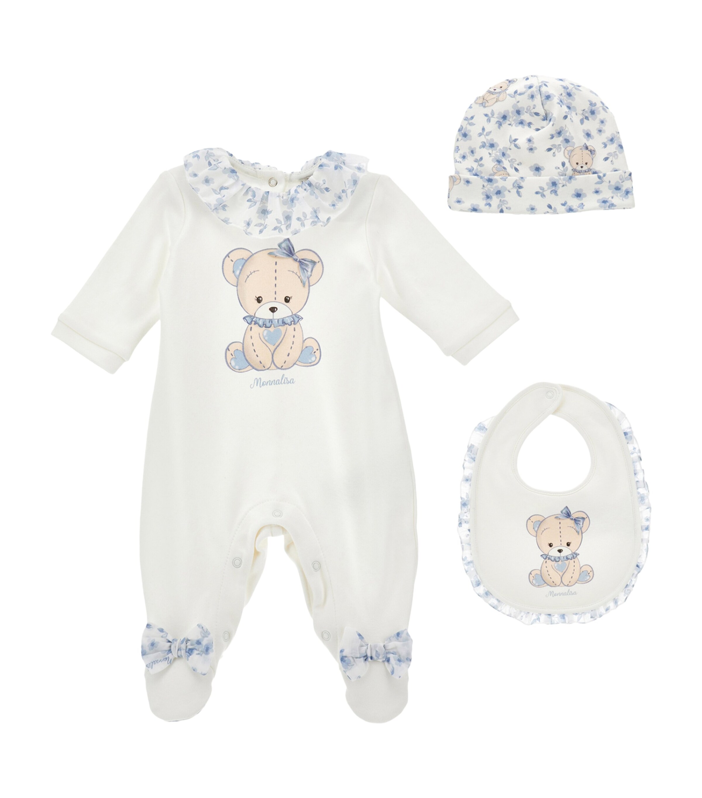 Organic Cotton Bear All-In-One, Hat and Bib Set (1-9 Months)