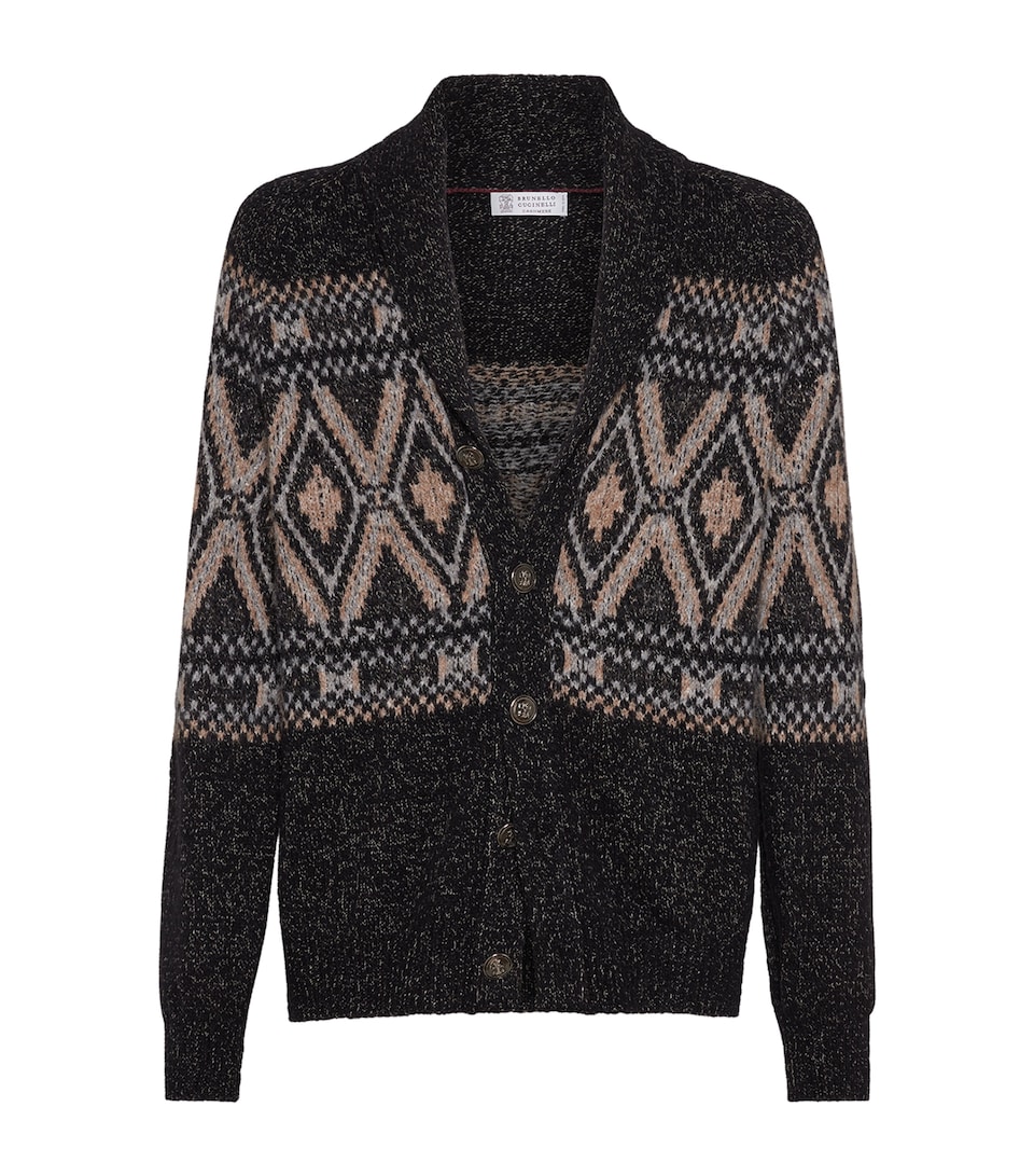 Mouliné Virgin Wool-Silk-Cashmere Jacquard Cardigan