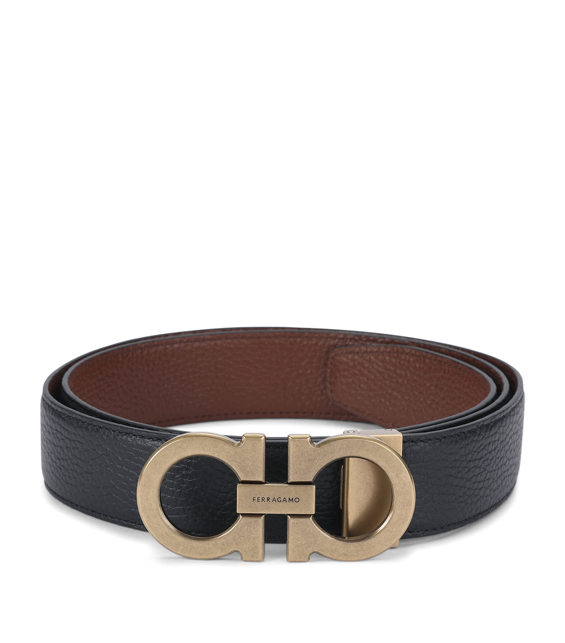 Salvatore Ferragamo Leather Double Gancini Belt Navy