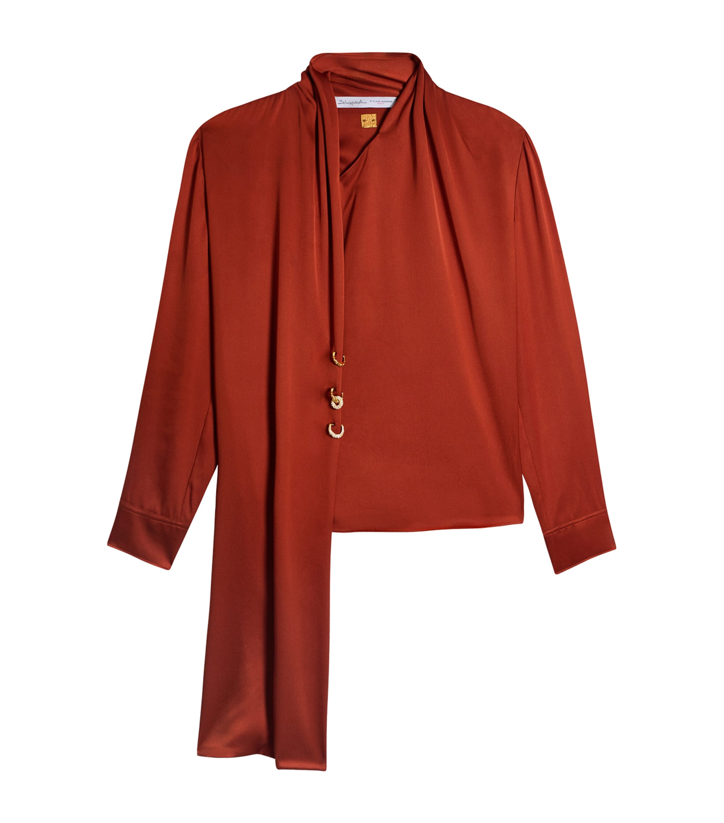 Schiaparelli Womens Silk Piercing Scarf Blouse Brick