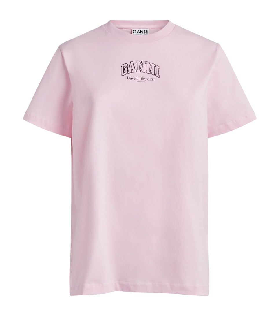 GANNI Womens Organic Cotton Logo T-Shirt Chalk Pink