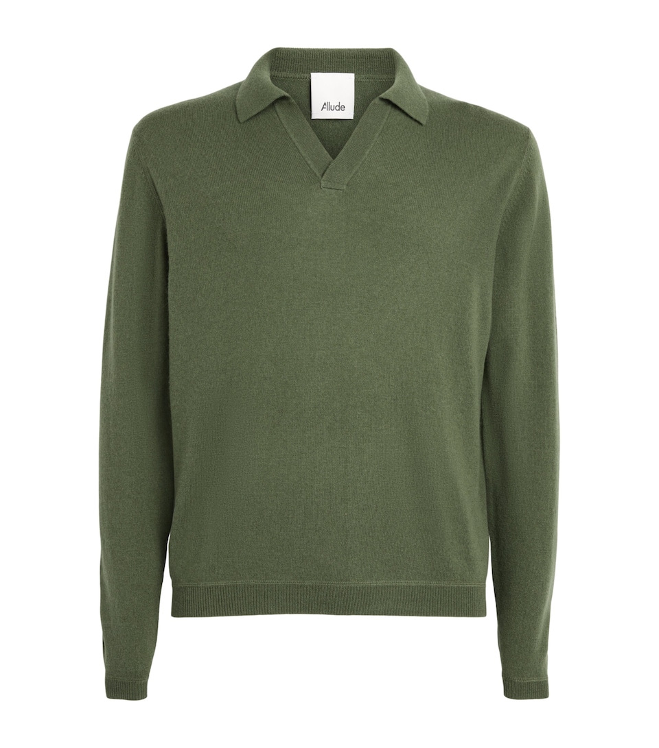 Allude Mens Virgin Wool Open-Collar Polo Sweater