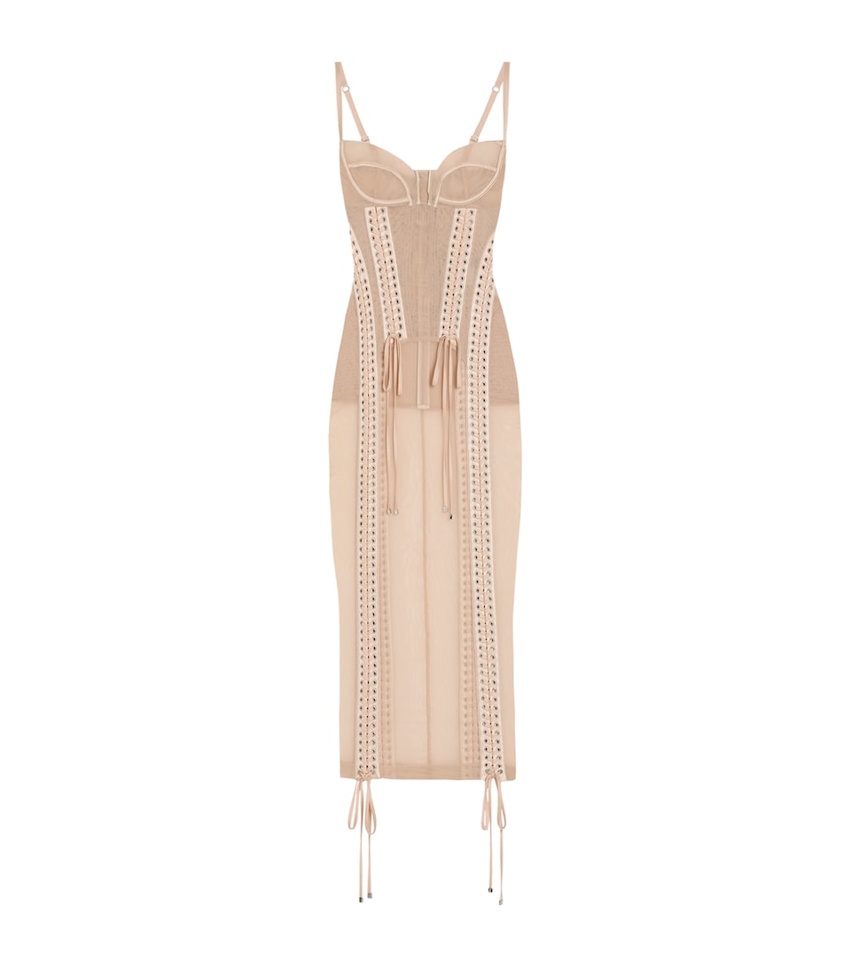 Tulle Corset-Detail Midi Dress