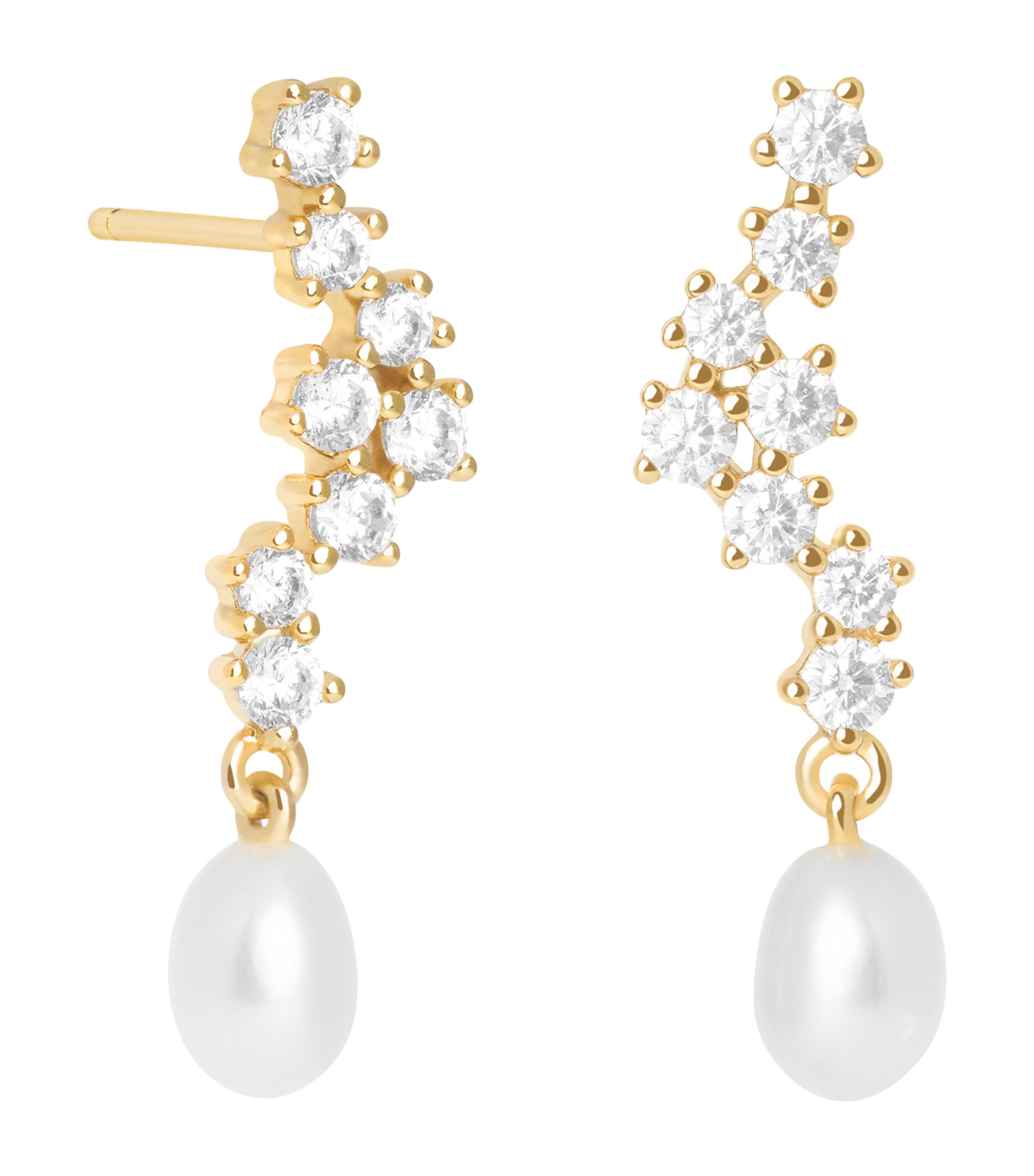 Astrid & Miyu Gold-Plated, Pearl and Cubic Zirconia Ripple Drop Earrings Gold