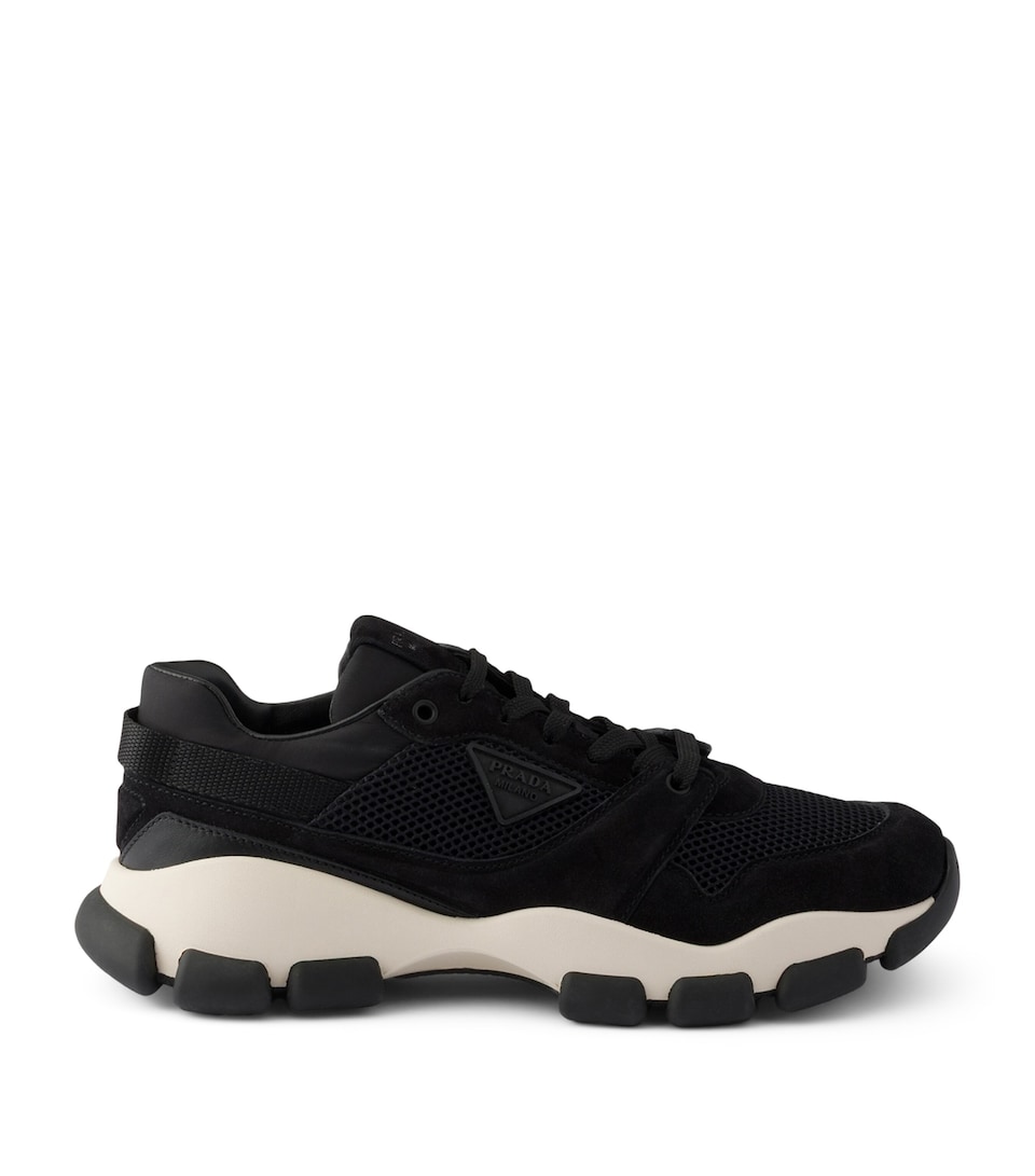 Prada Mesh Fabric and Suede Sneakers Black