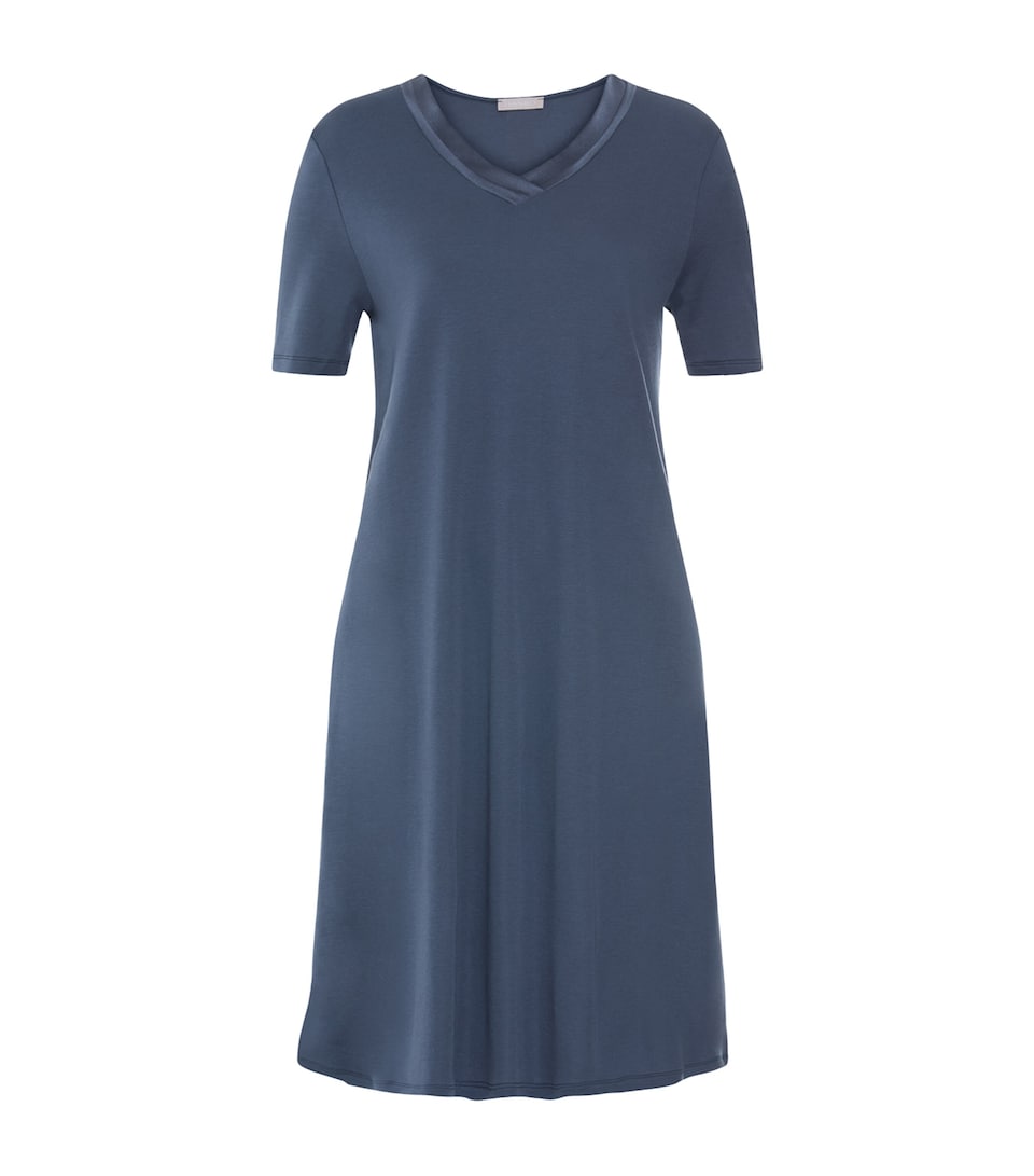 Hanro Womens Tyra Short-Sleeve Nightdress Vintage Indigo