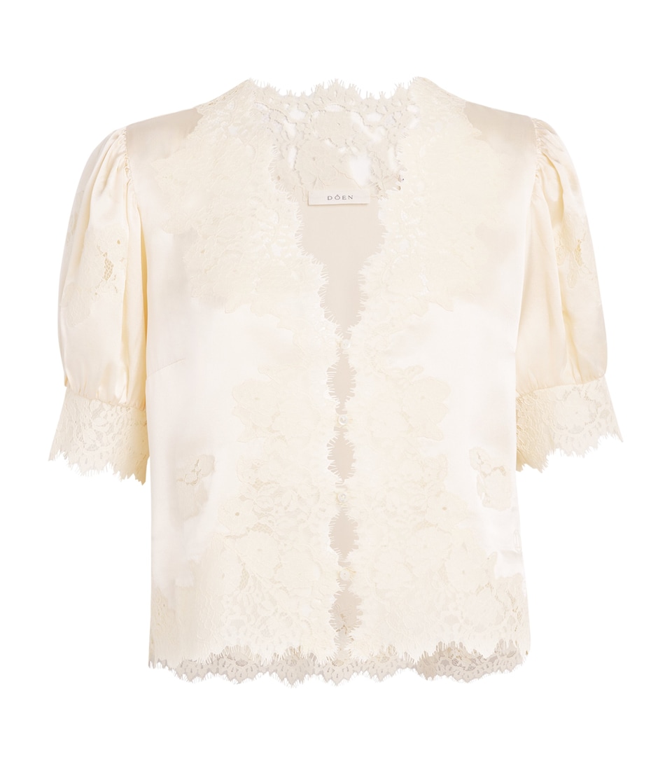 DÔEN Womens Silk-Lace Idella Blouse Candlelight