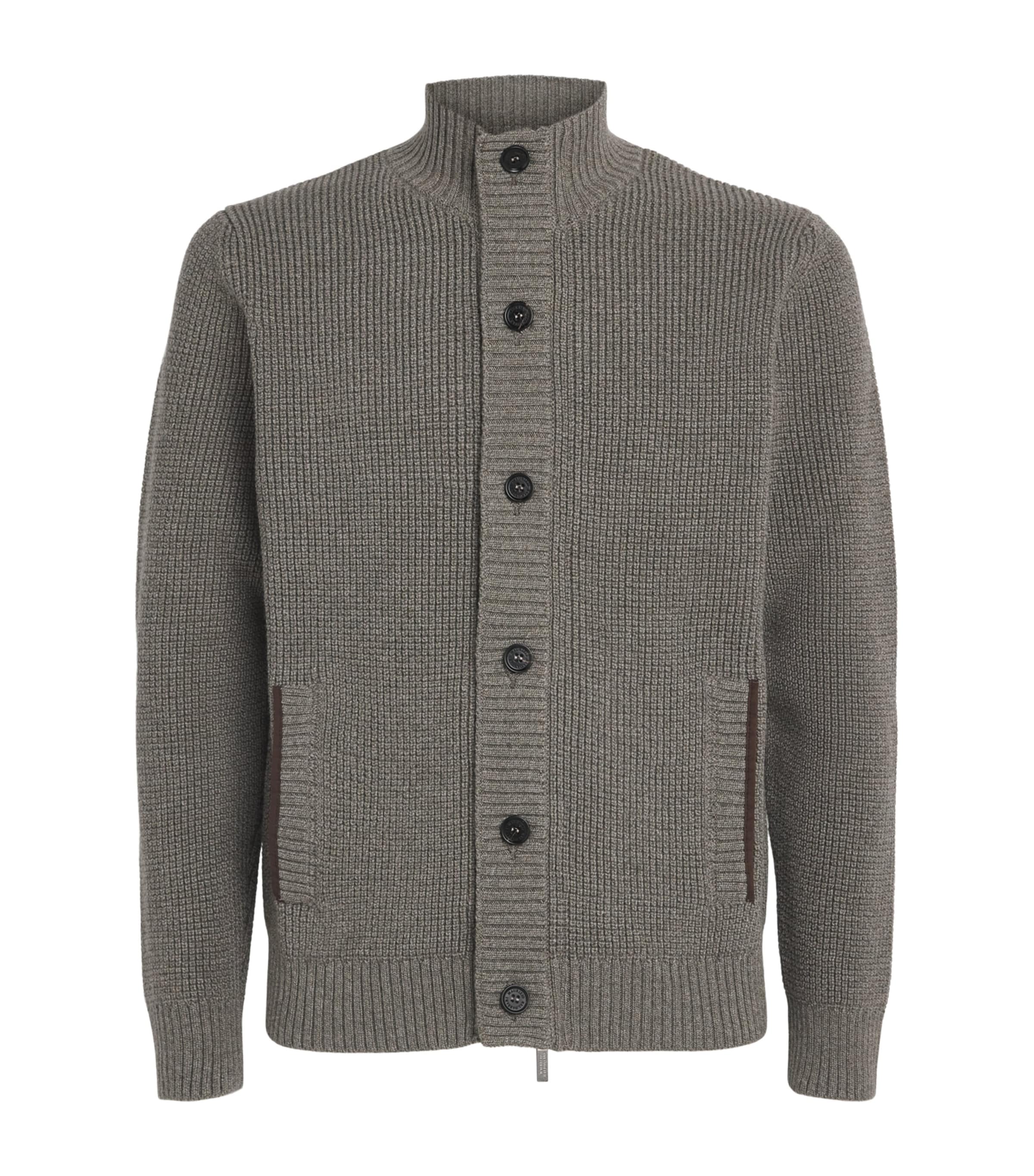 Maurizio Baldassari Mens Virgin Wool Brenta Cardigan Lunar Rock Grey