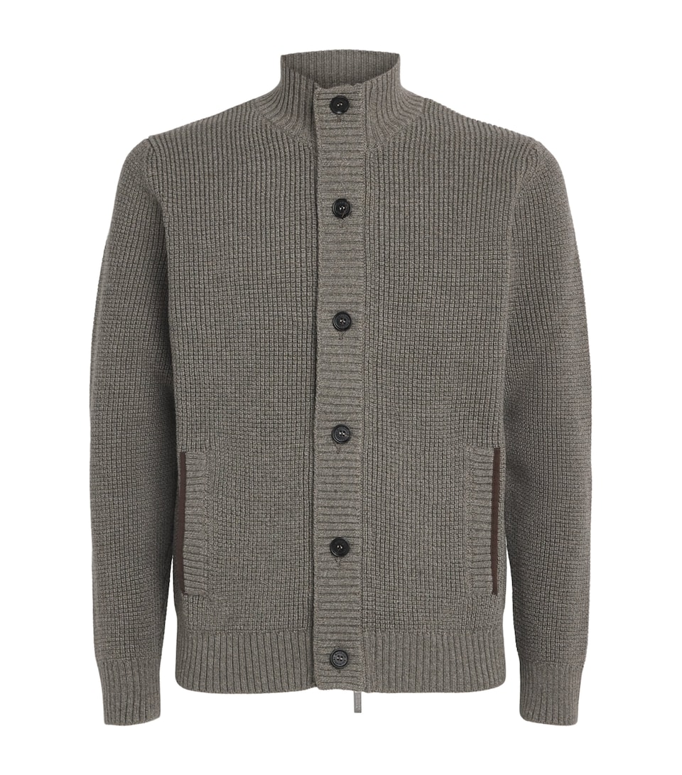 Maurizio Baldassari Mens Virgin Wool Brenta Cardigan Lunar Rock Grey