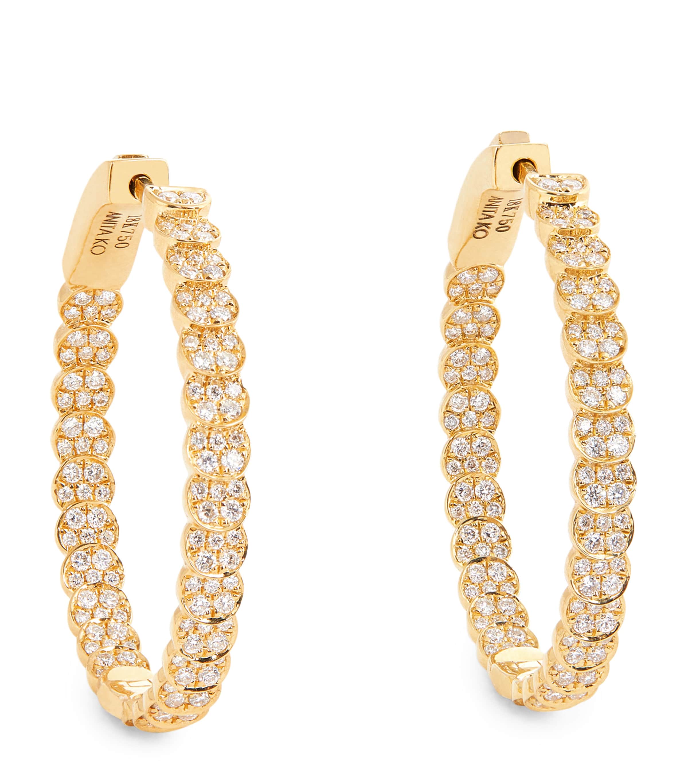 Yellow Gold and Diamond Luna Hoop Earrings