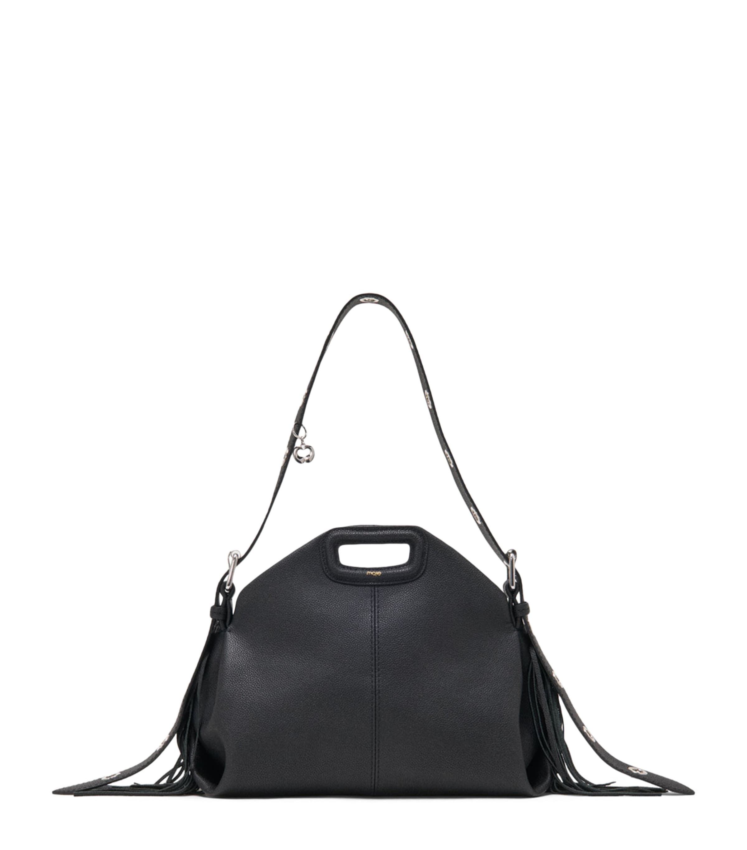 Maje Grained Leather Miss M Shoulder Bag Black