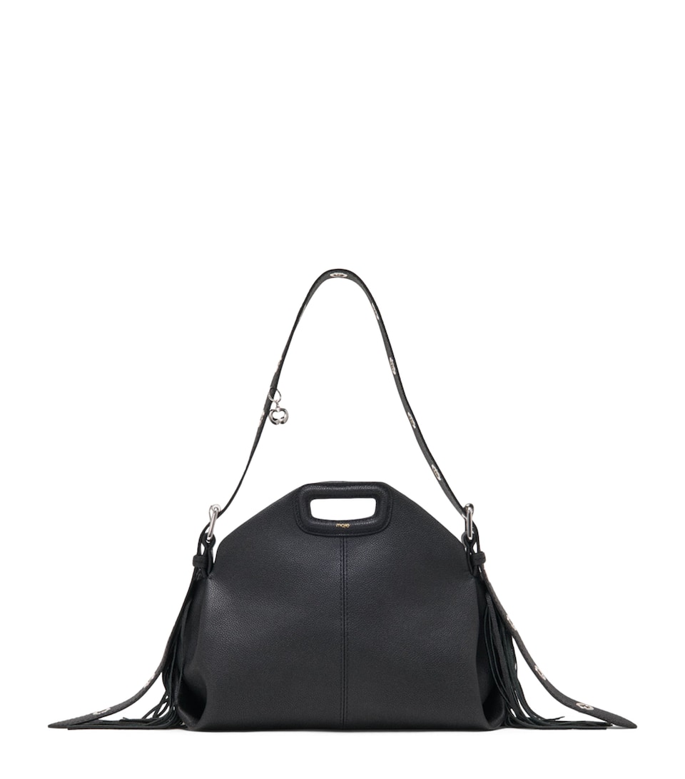 Maje Grained Leather Miss M Shoulder Bag Black