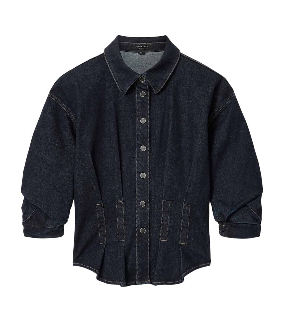 AllSaints Womens Denim Puff-Sleeve Nancy Shirt Rinse Wash Indigo