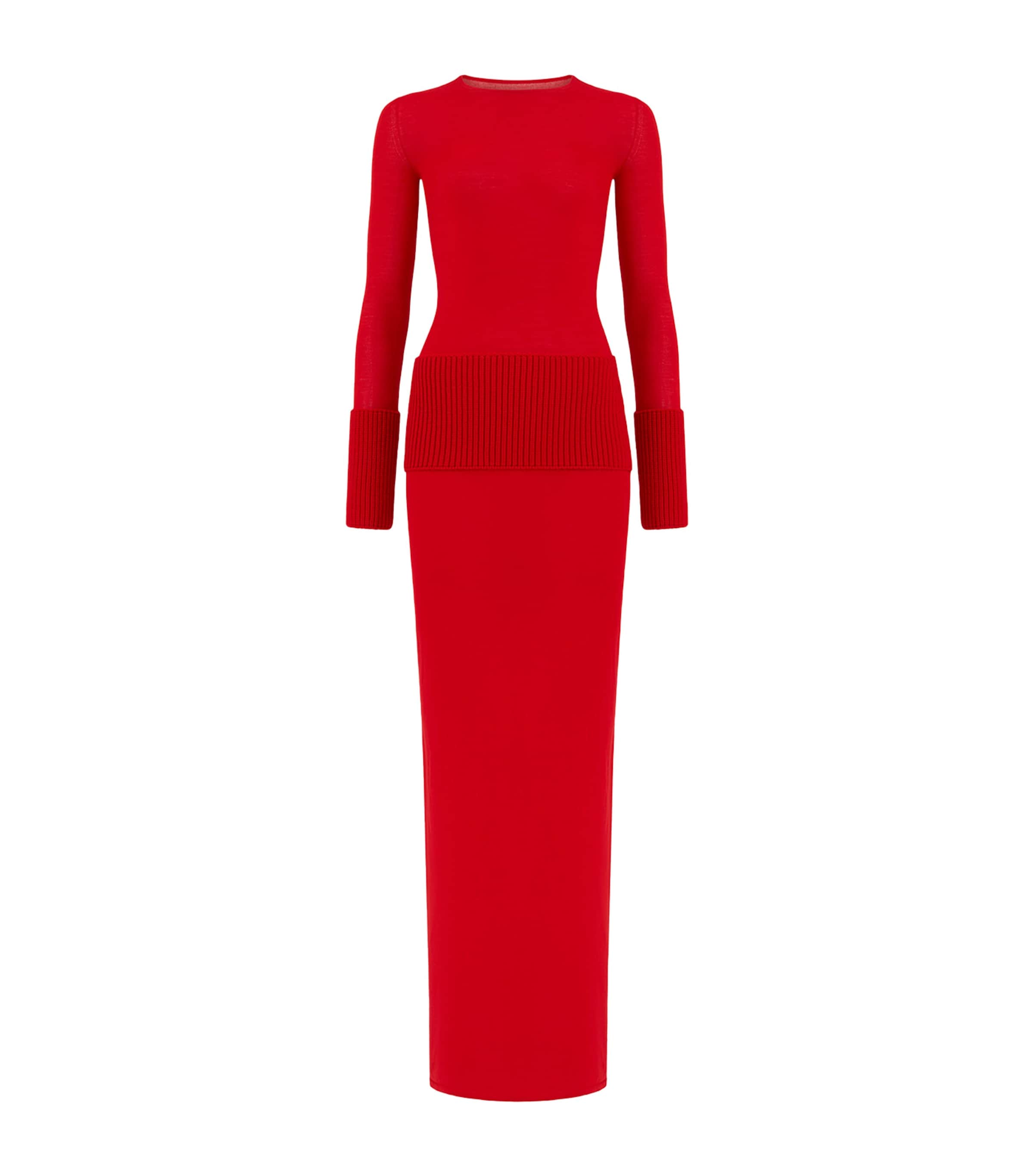 Alaïa Womens Merino Wool Maxi Dress Red