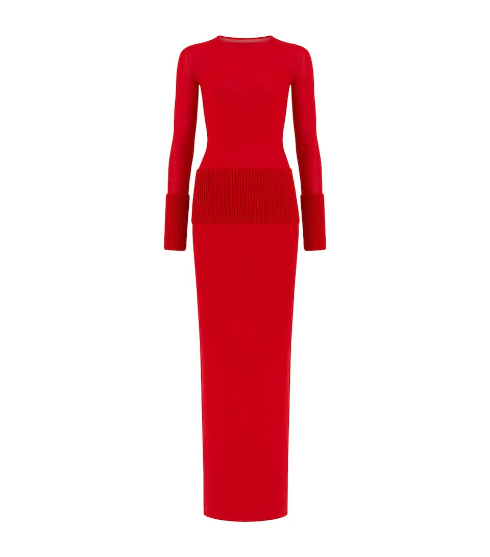 Alaïa Womens Merino Wool Maxi Dress Red