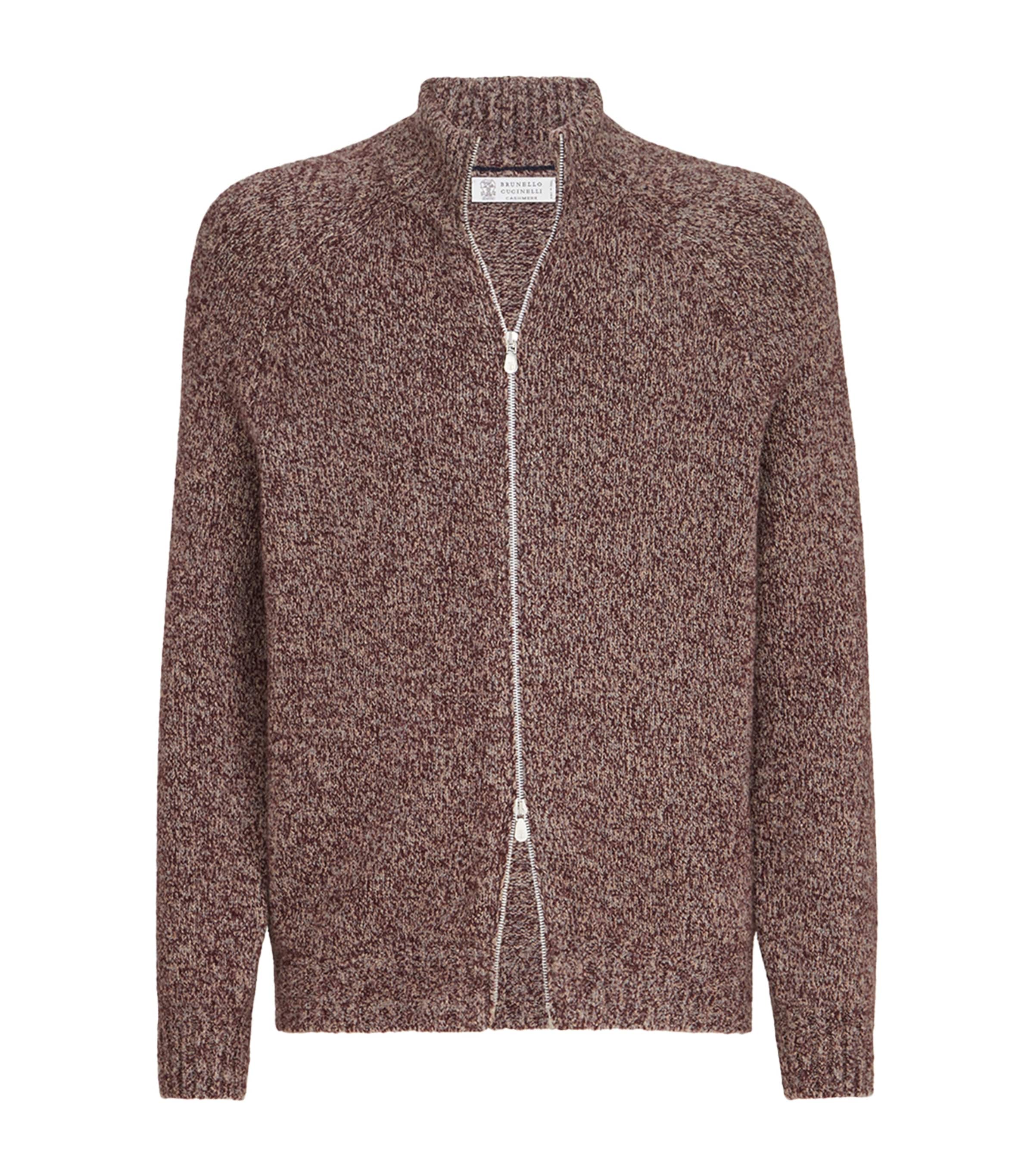 Brunello Cucinelli Mens Virgin Wool-Silk-Cashmere Cardigan Burgundy