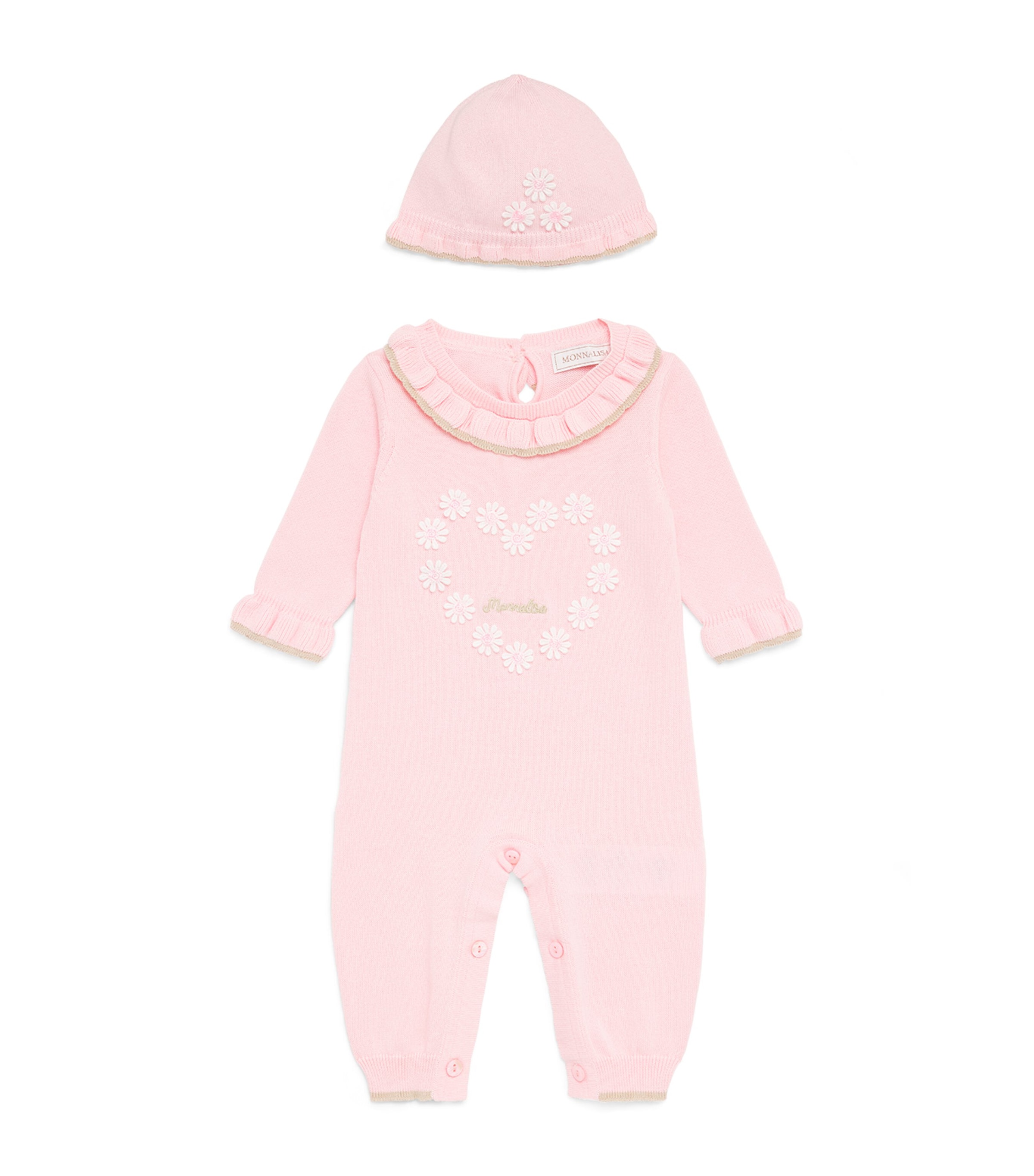 Monnalisa Knitted All-In-One and Hat Set (1-6 Months) Pink Fairytale