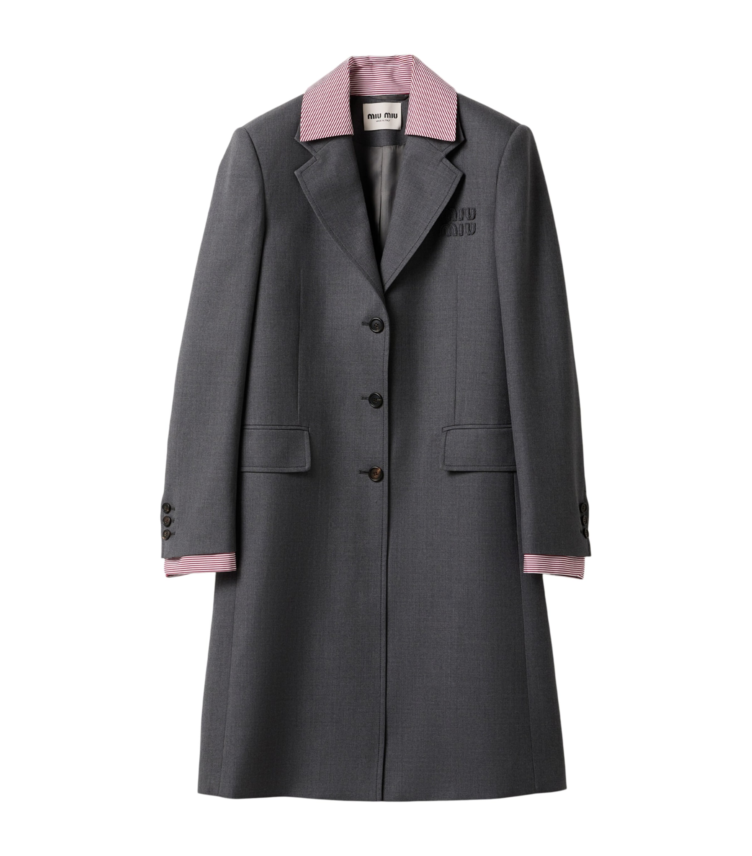 Miu Miu Womens Wool Gabardine Coat Grey