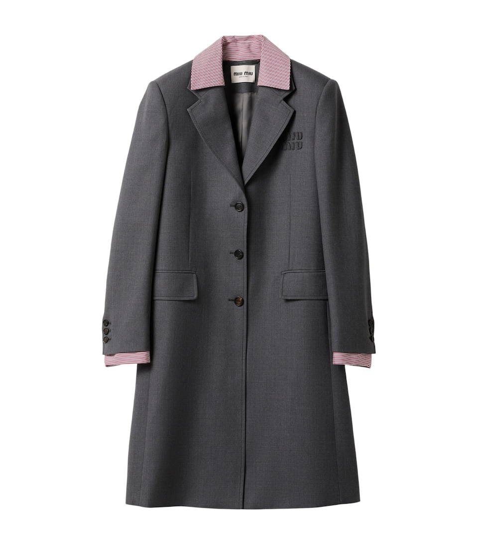 Miu Miu Womens Wool Gabardine Coat Grey