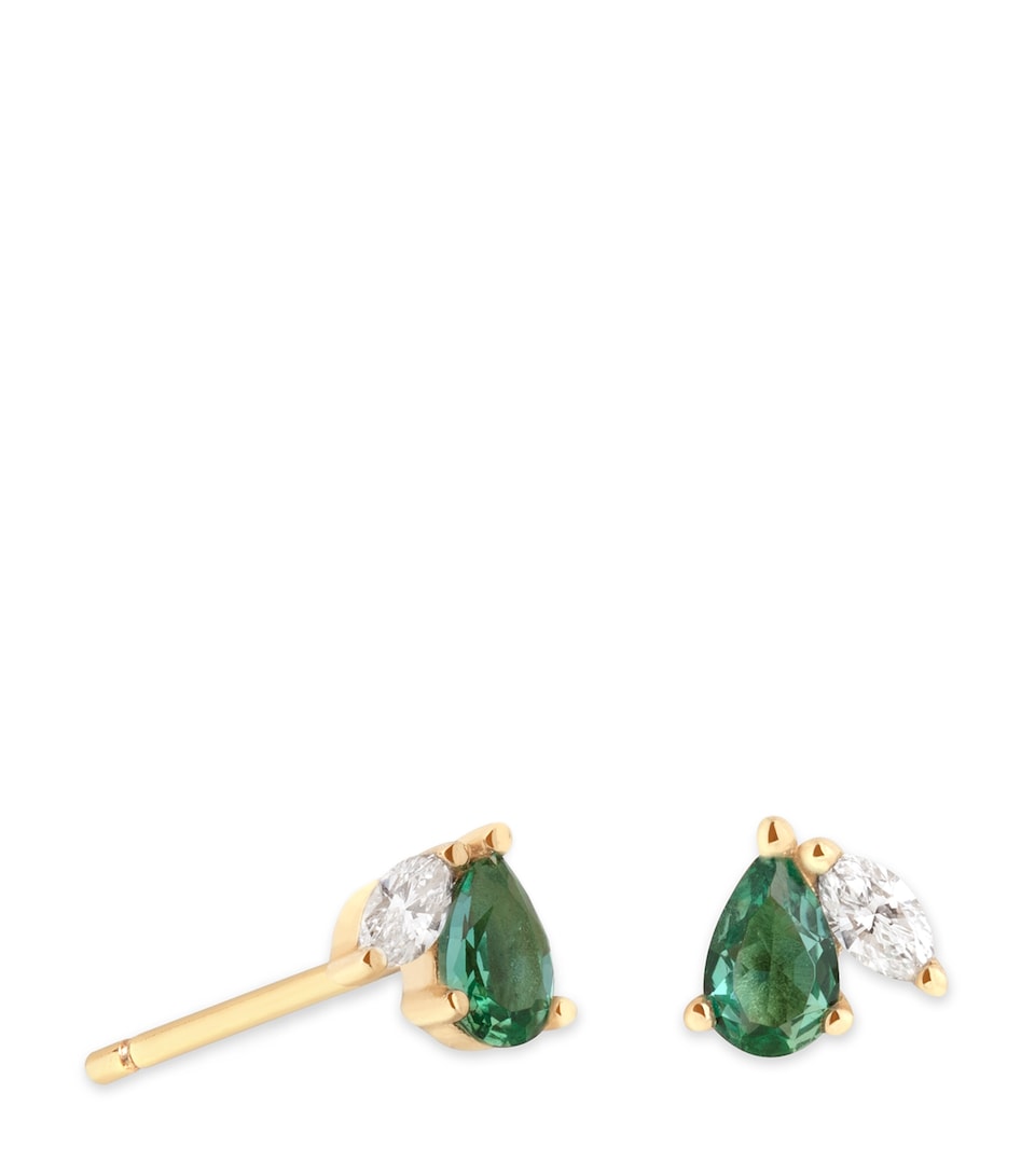 Yellow Gold, Diamond and Emerald Stud Earrings