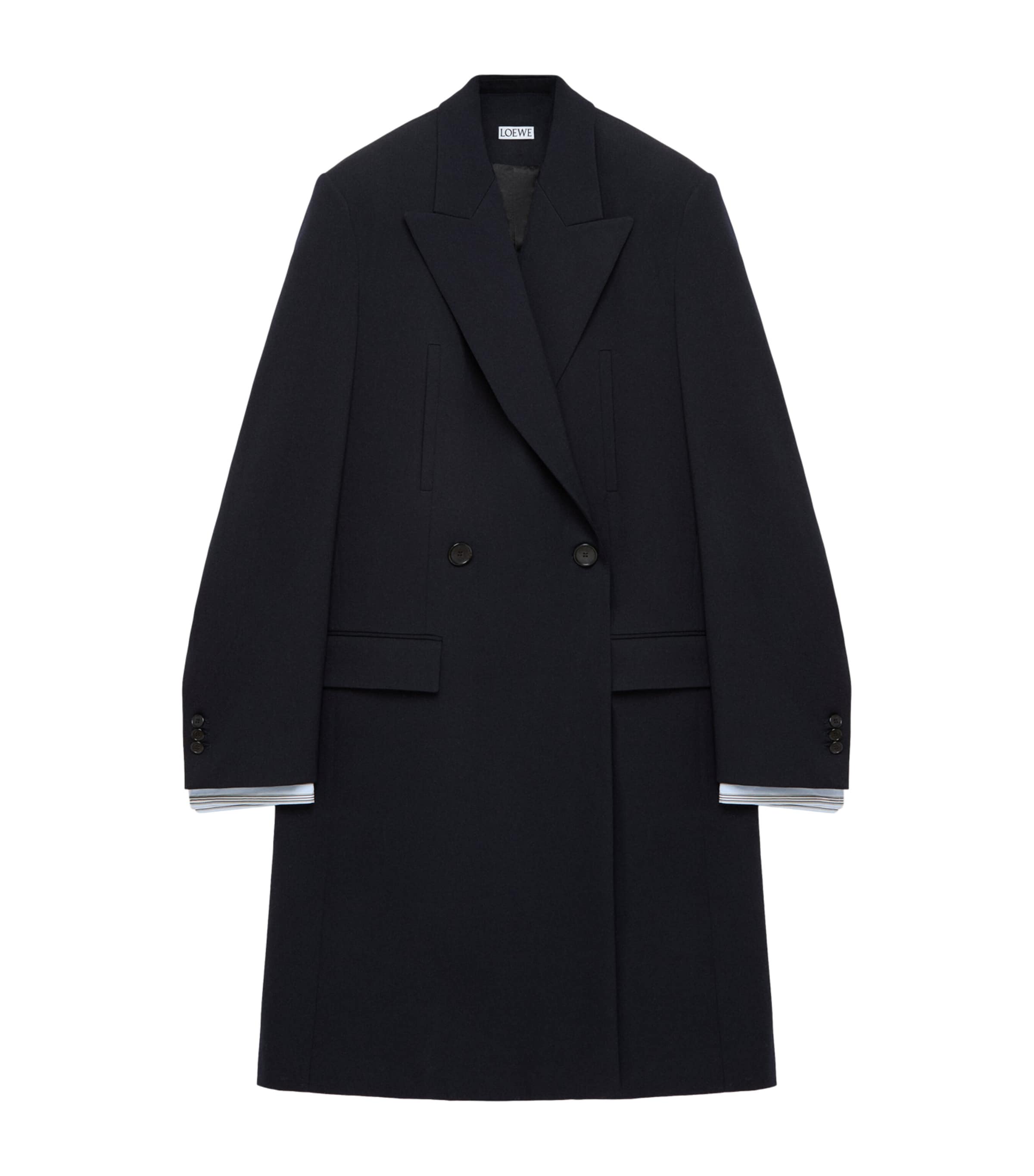 LOEWE Mens Wool-Blend Double-Breasted Coat Dark Navy