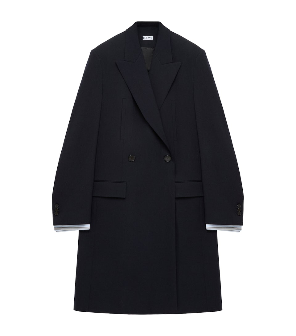 LOEWE Mens Wool-Blend Double-Breasted Coat Dark Navy