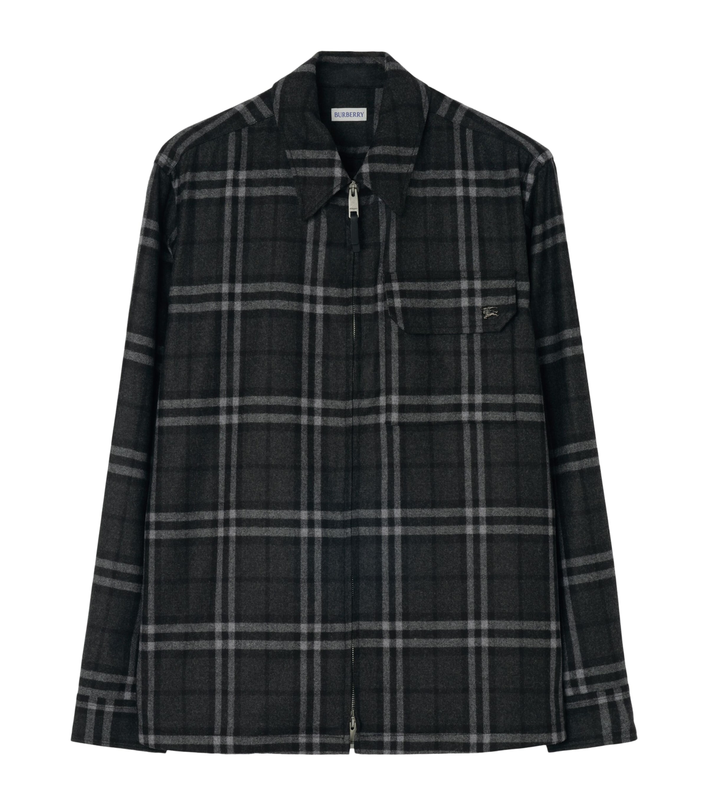 Burberry Mens Wool-Cashmere Check Overshirt Iron Grey Check