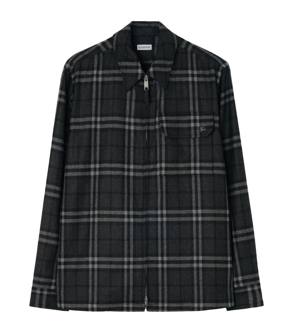 Burberry Mens Wool-Cashmere Check Overshirt Iron Grey Check