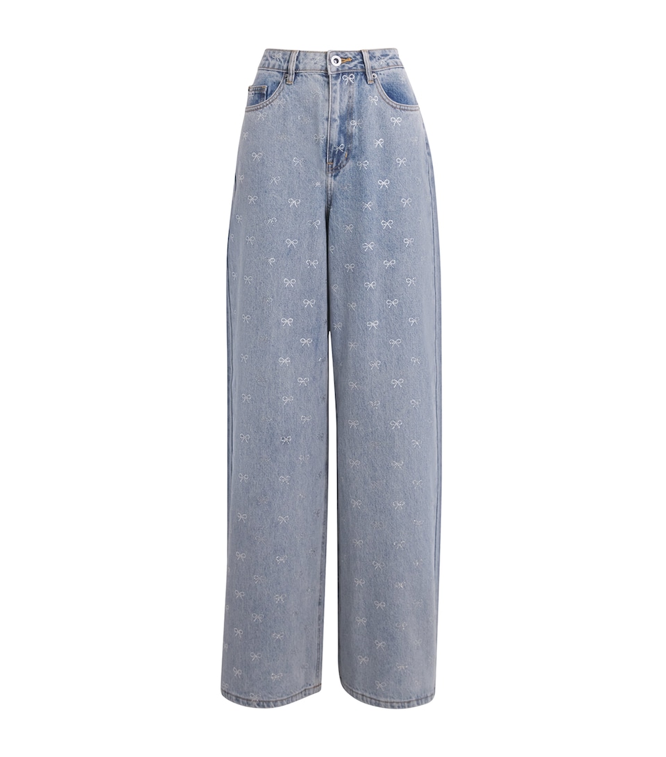 Bow Embellished Wide-Leg Jeans