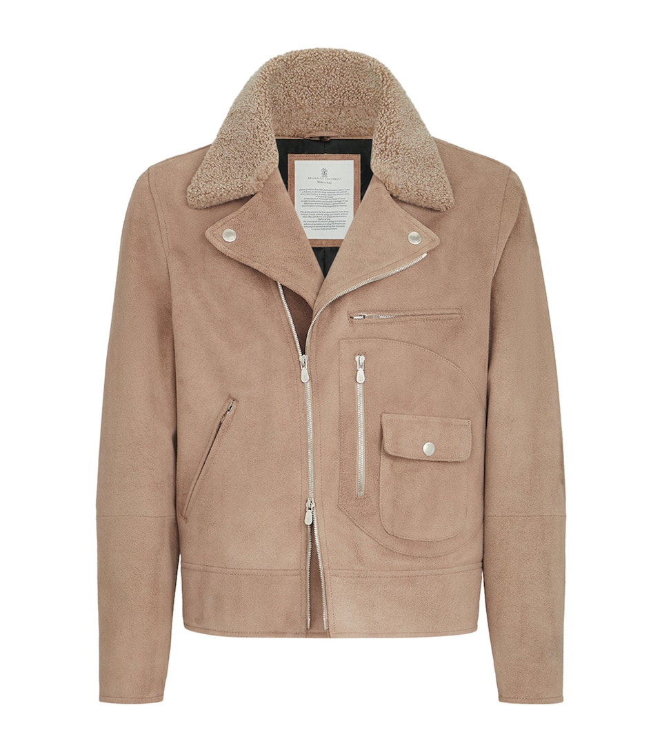 Brunello Cucinelli Mens Padded Suede Biker Jacket