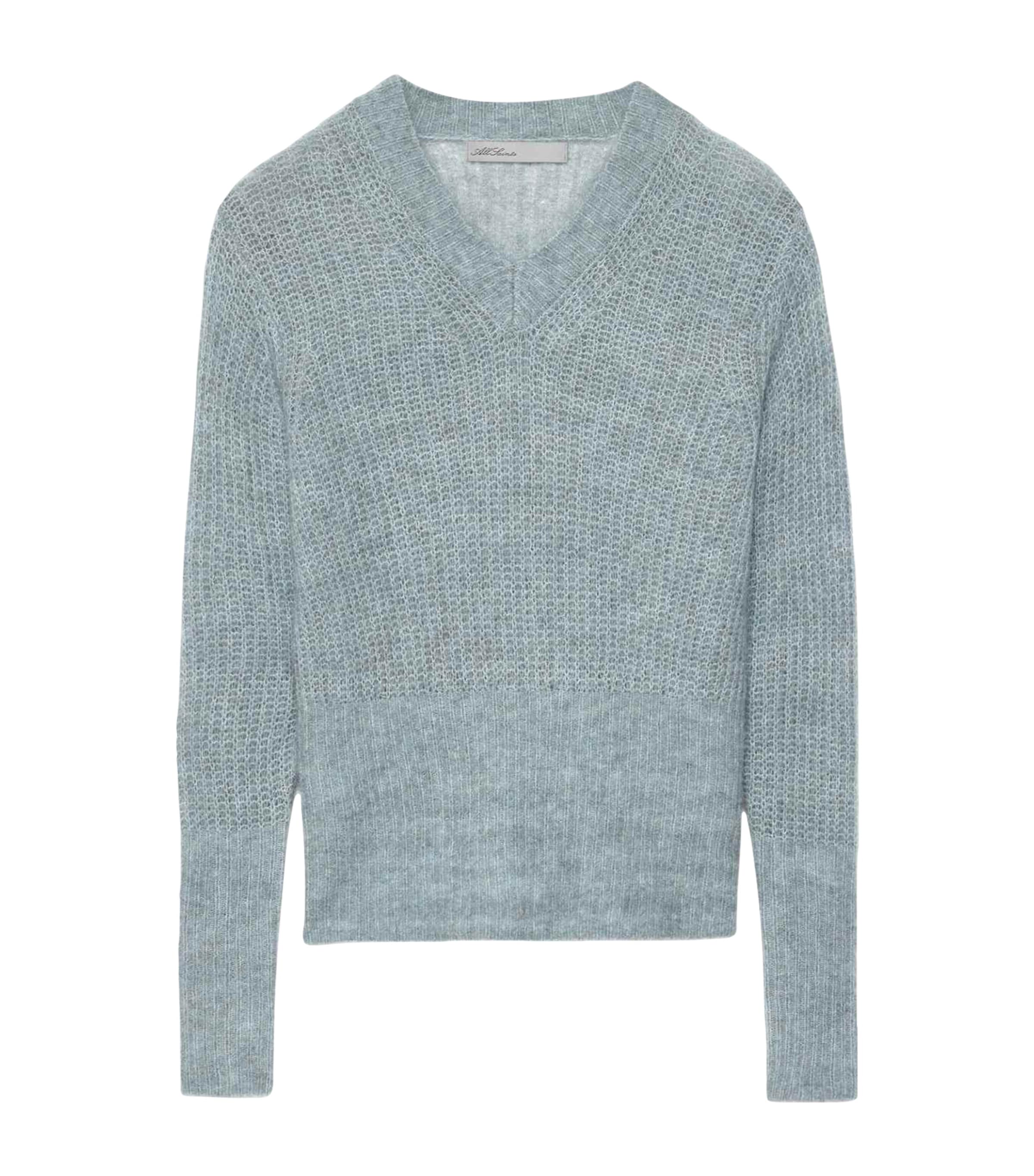 AllSaints Womens Mable V-Neck Sweater Pale Blue