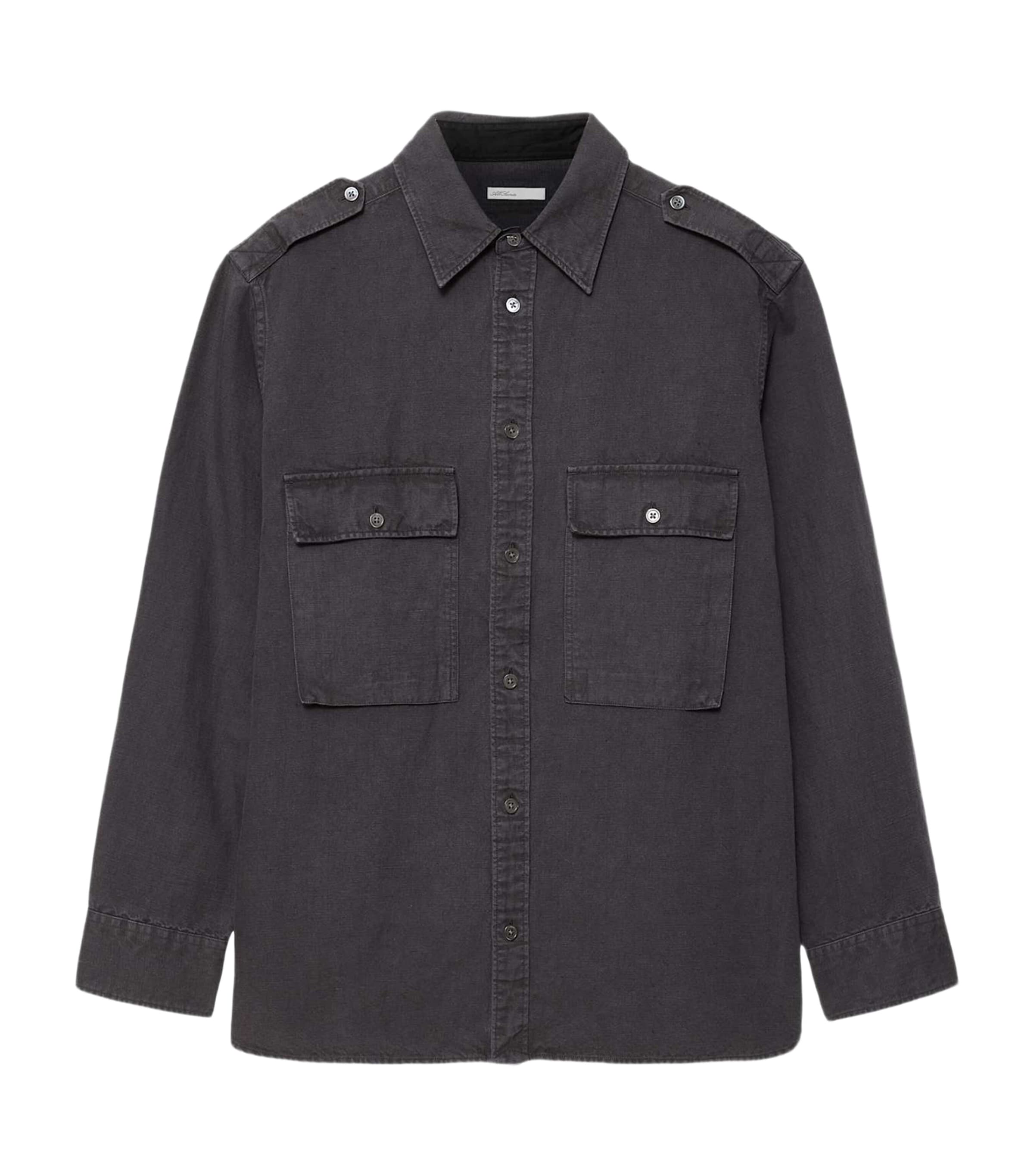 AllSaints Mens Cotton-Linen Hart Oversized Shirt Anthracite Black