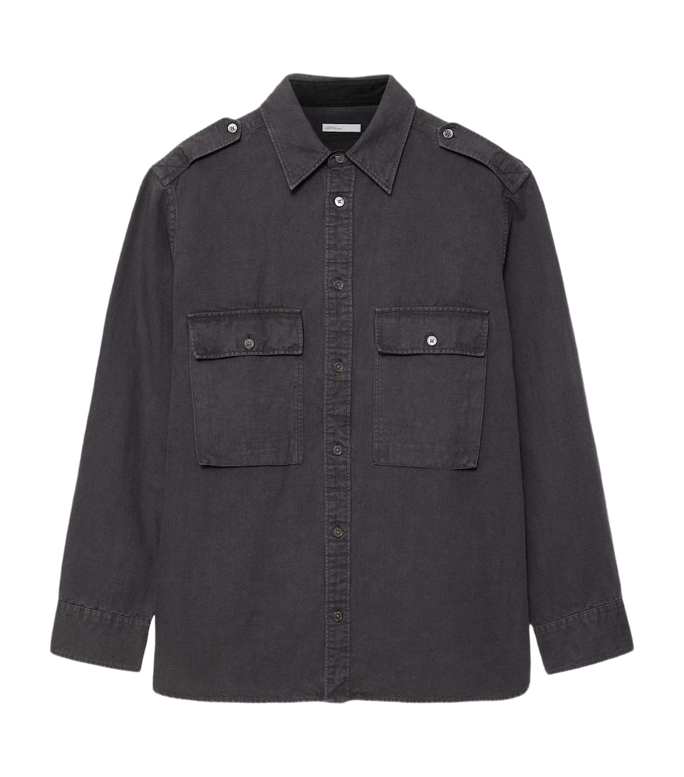 AllSaints Mens Cotton-Linen Hart Oversized Shirt Anthracite Black