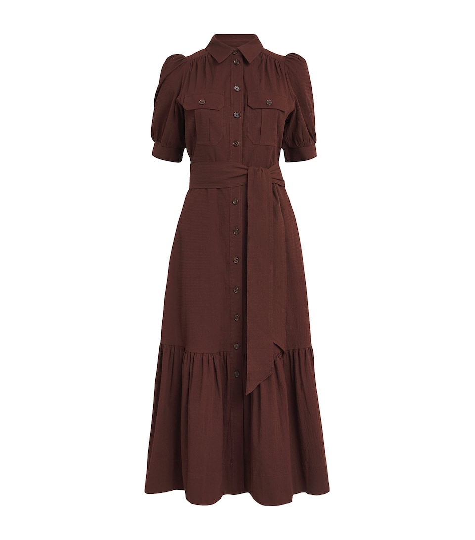 ME+EM Womens Stretch-Cotton Seersucker Midi Shirt Dress Cinnamon Brown