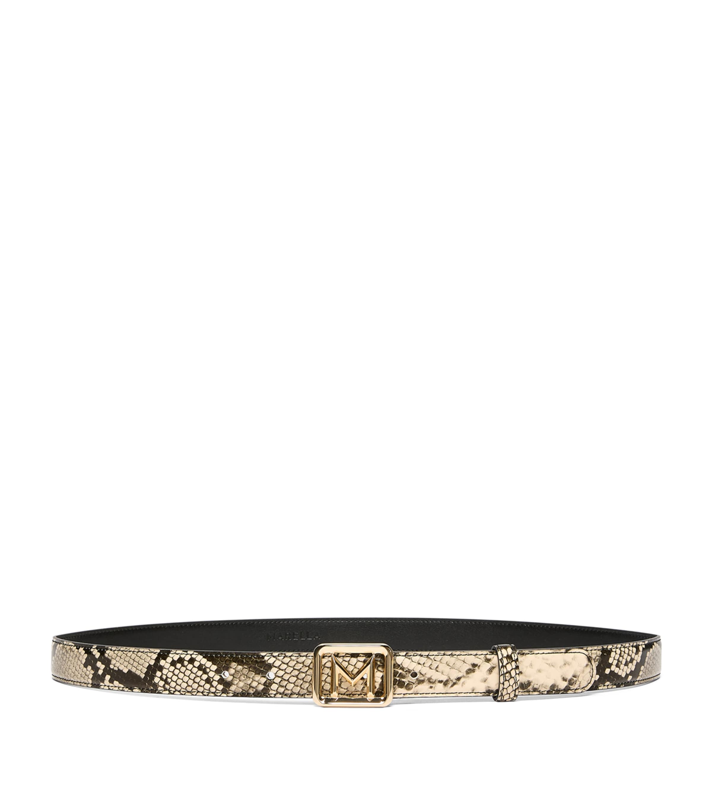 Marella Leather Snake Print Belt Natural