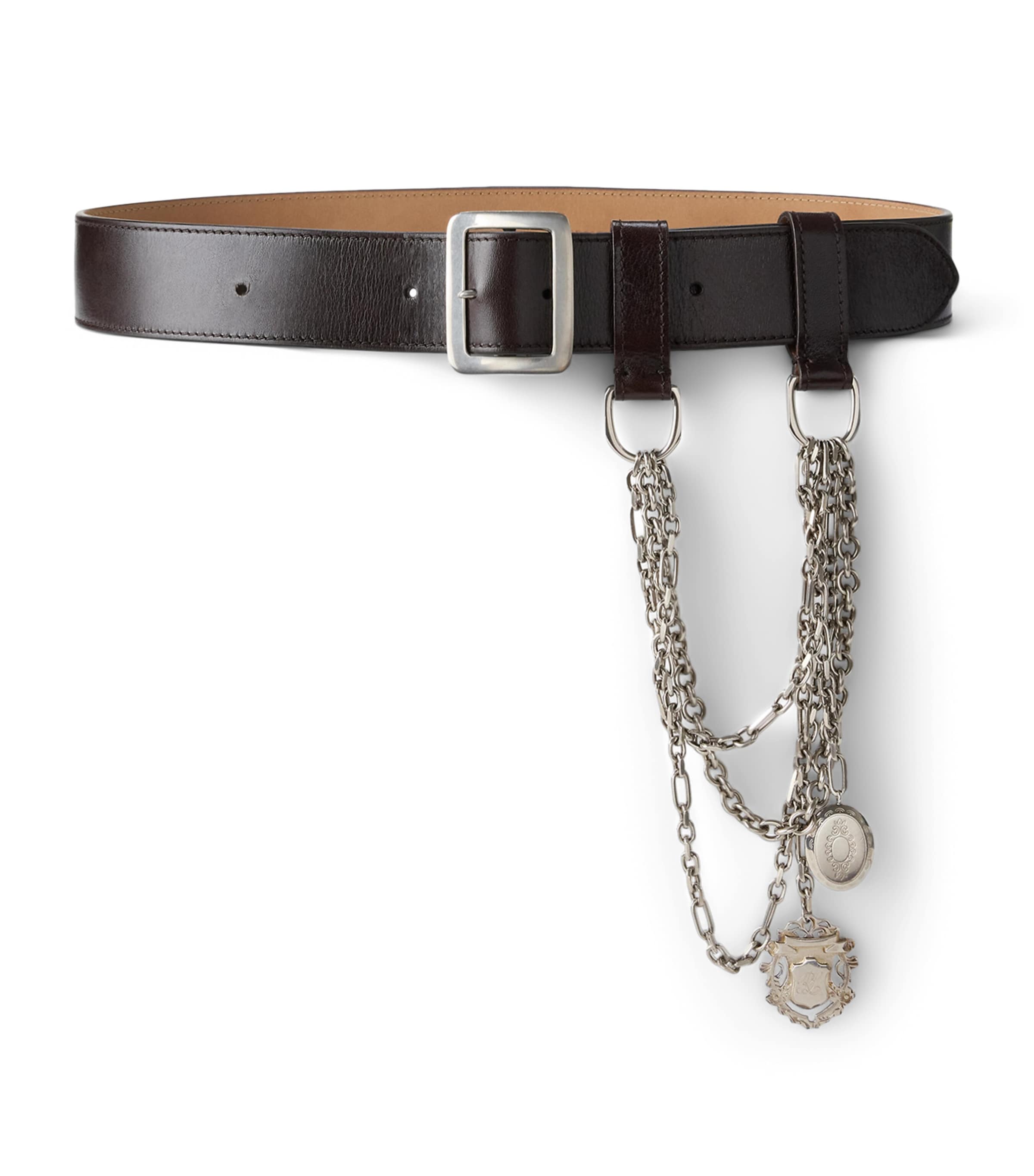 Ralph Lauren Collection Leather Chain Wide Belt Luggage Brown