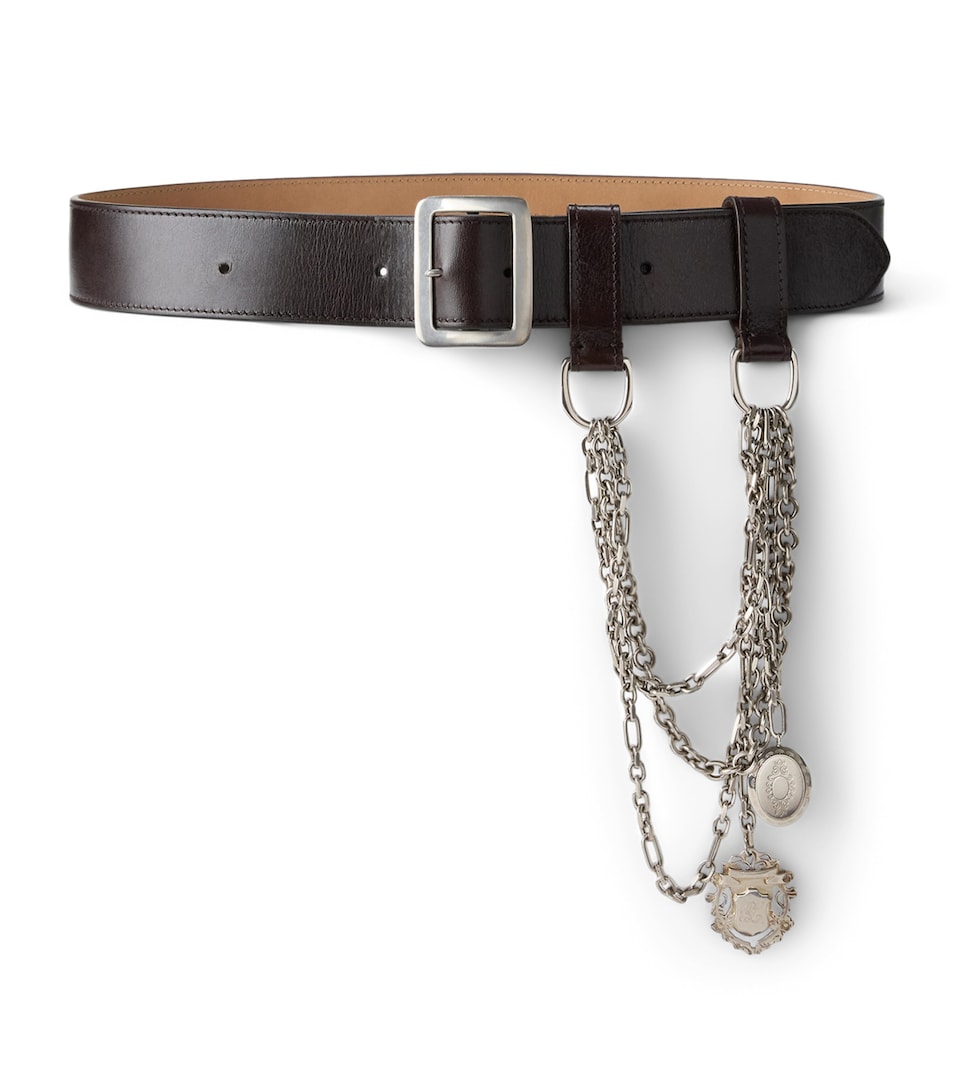 Ralph Lauren Collection Leather Chain Wide Belt Luggage Brown