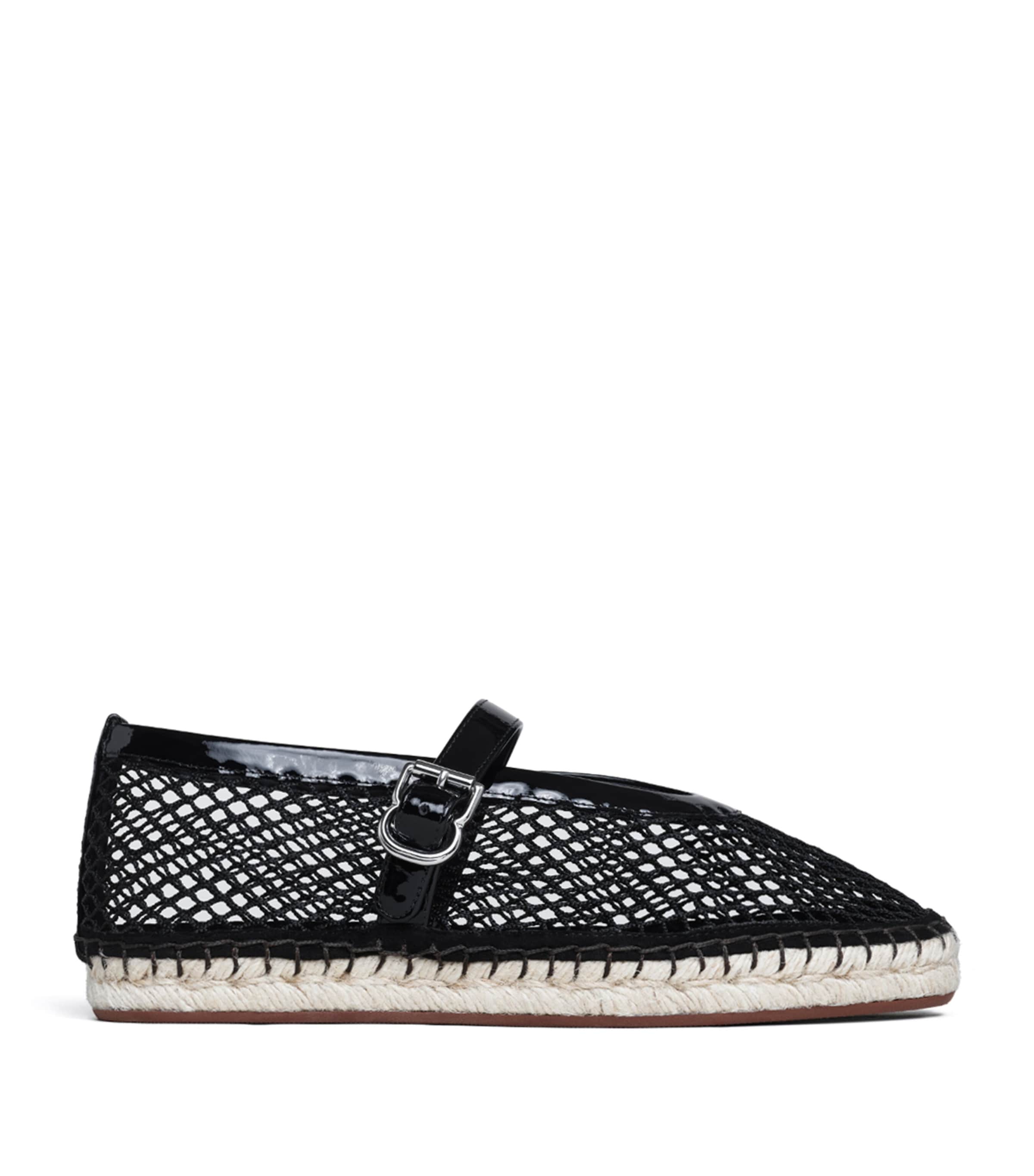 Alaïa Mesh-Leather Espadrille Ballet Flats Black