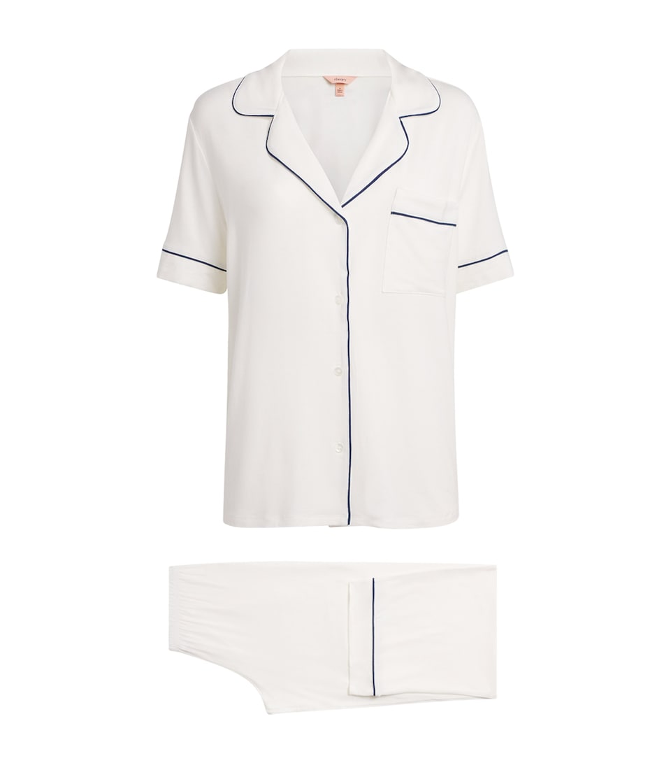 Eberjey Womens Short-Sleeve Gisele Pyjama Set Pure Ivory/navy