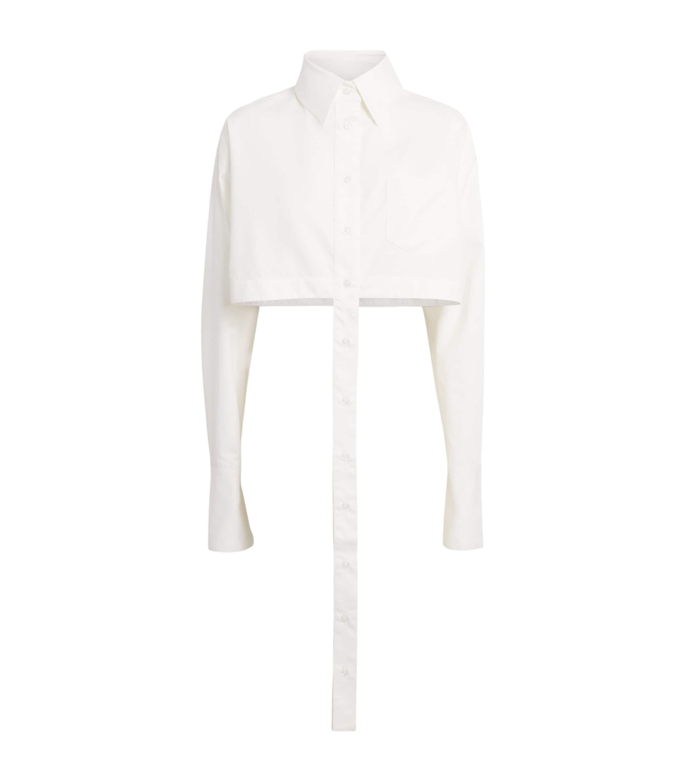 LATE FOR WORK Womens Cotton Deconstructed Cropped Shirt Wht_bblu